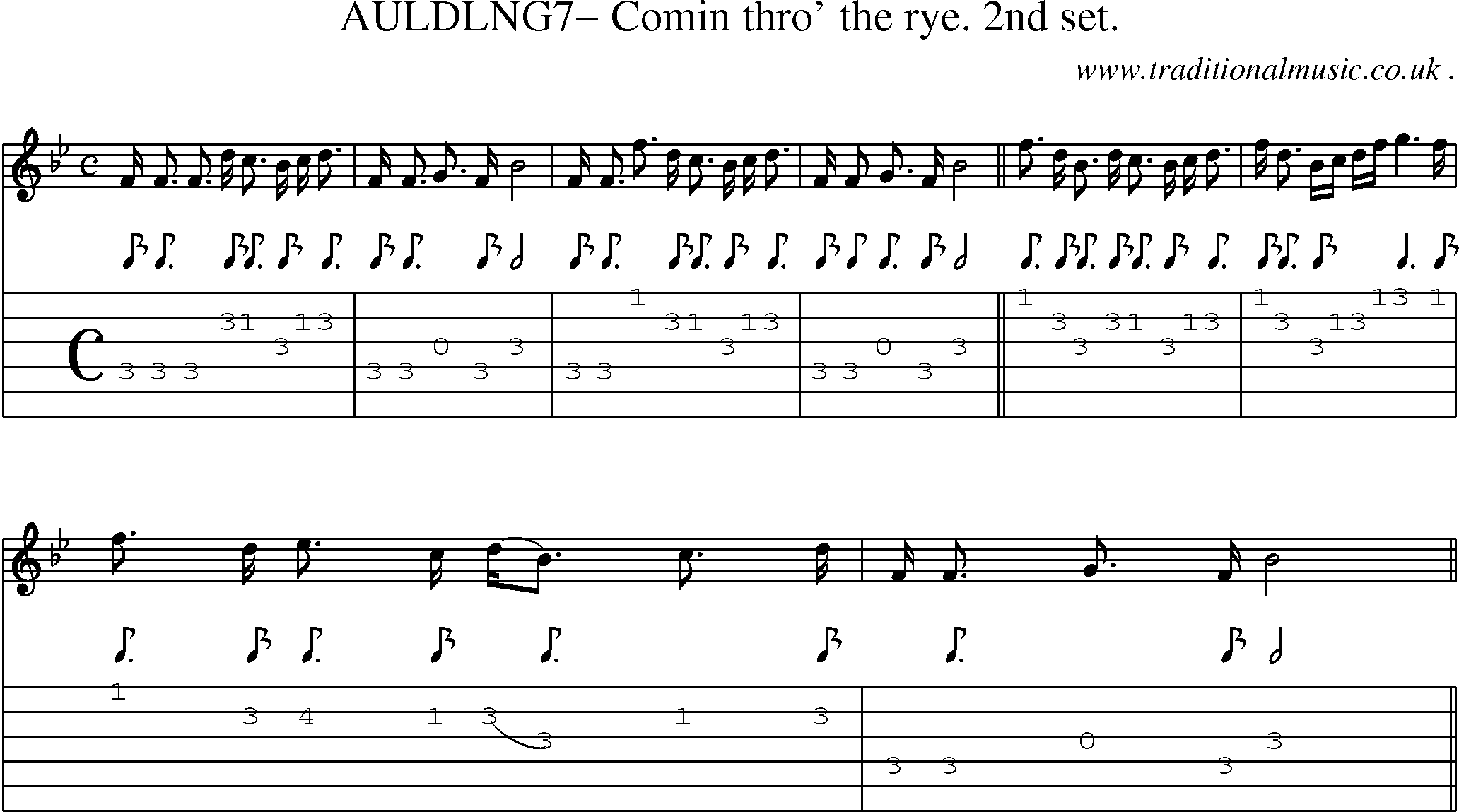 Sheet-Music and Guitar Tabs for Auldlng7 Comin Thro The Rye 2nd Set