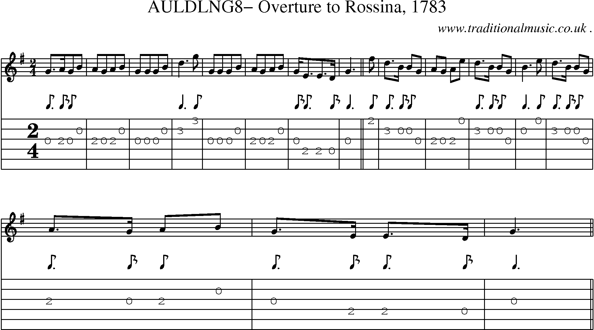 Sheet-Music and Guitar Tabs for Auldlng8 Overture To Rossina 1783