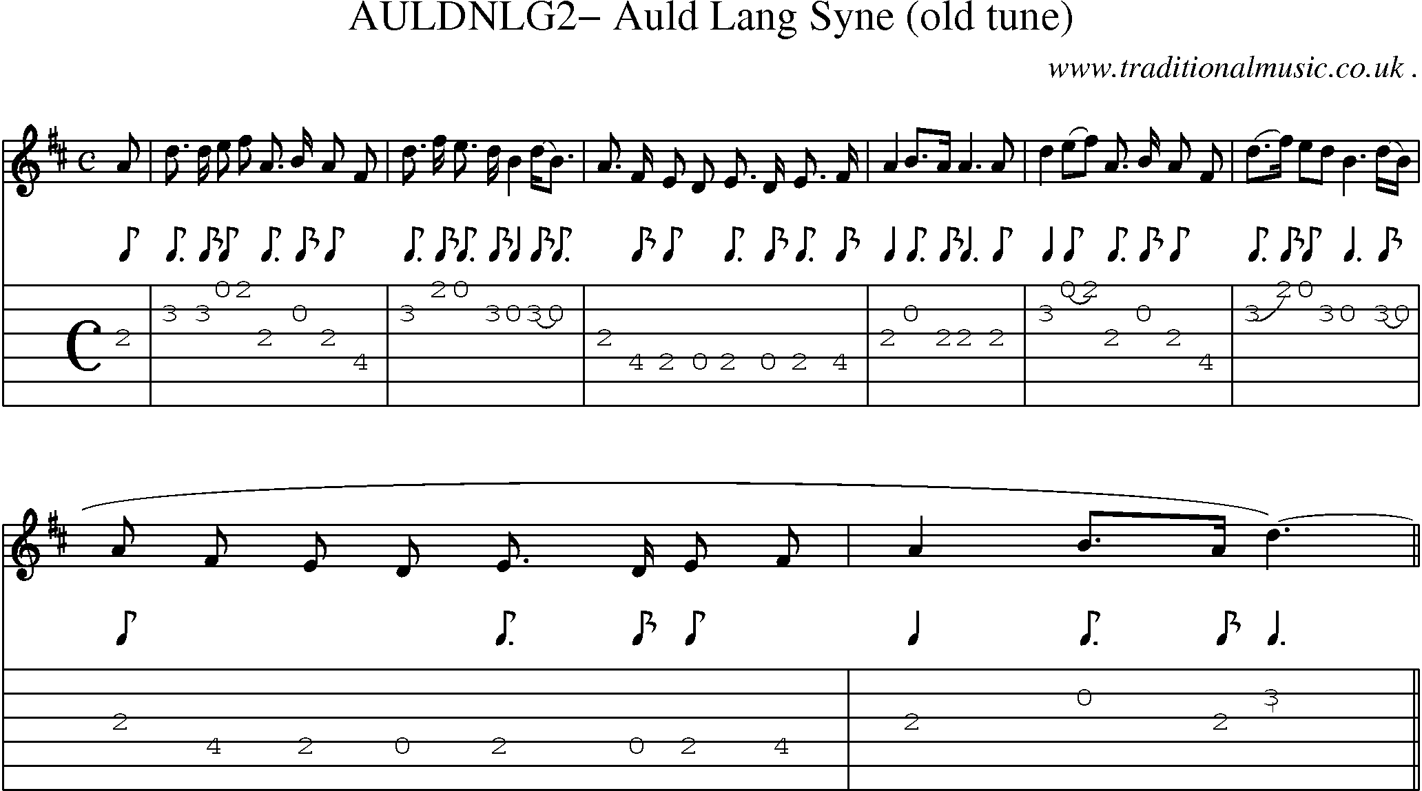 Sheet-Music and Guitar Tabs for Auldnlg2 Auld Lang Syne (old Tune)