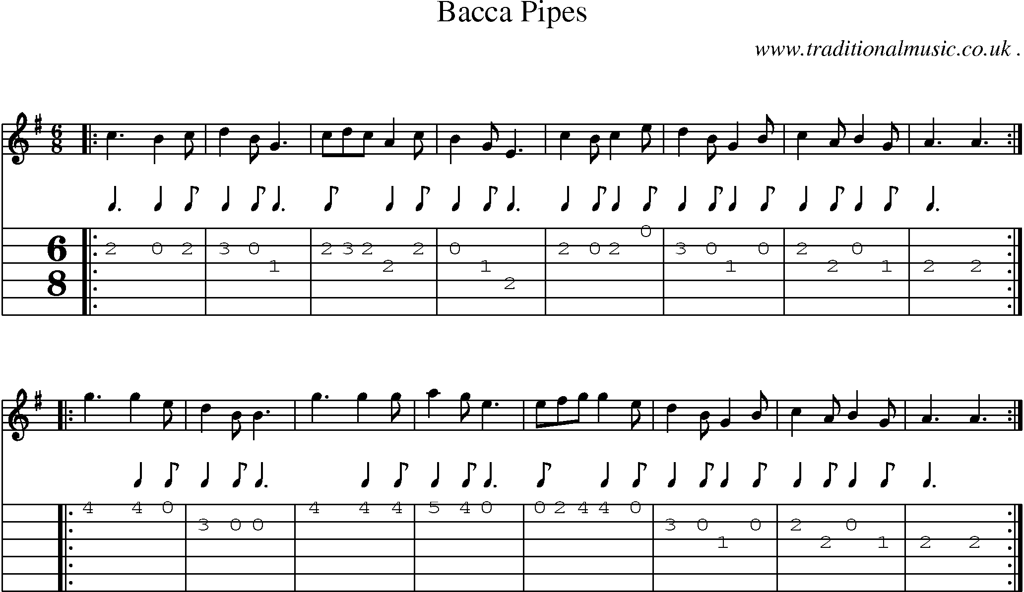 Sheet-Music and Guitar Tabs for Bacca Pipes