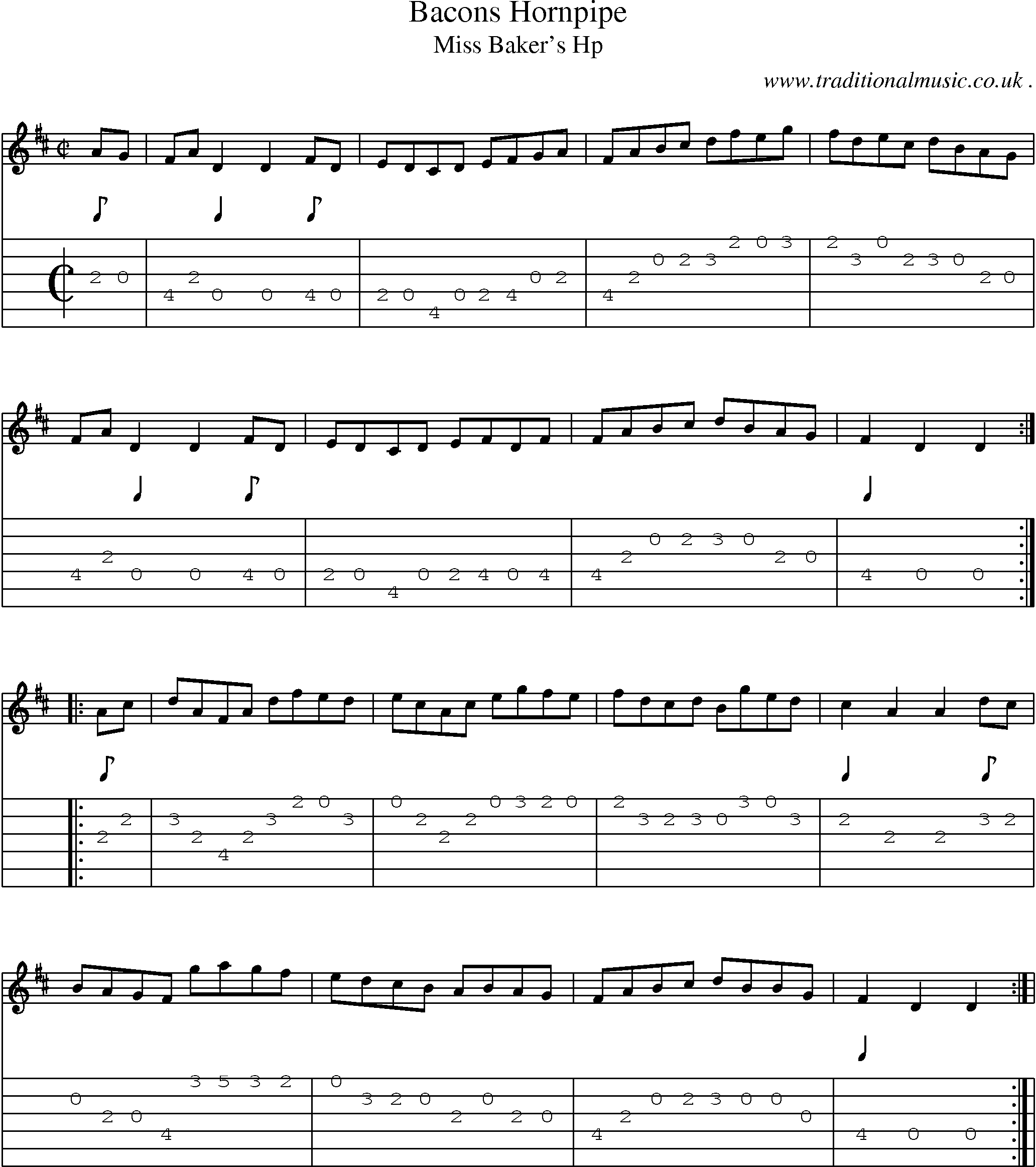 Sheet-Music and Guitar Tabs for Bacons Hornpipe