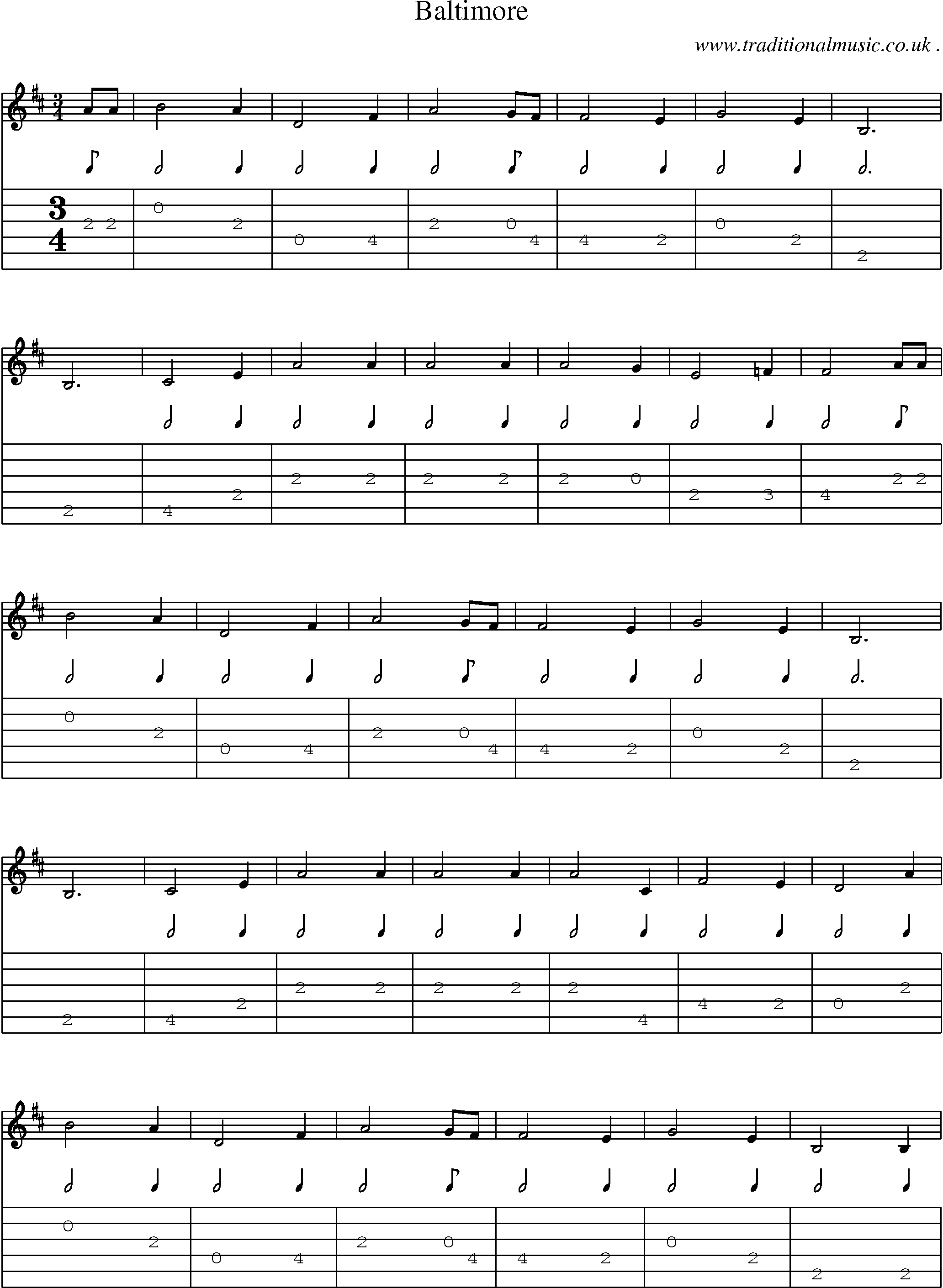 Sheet-Music and Guitar Tabs for Baltimore