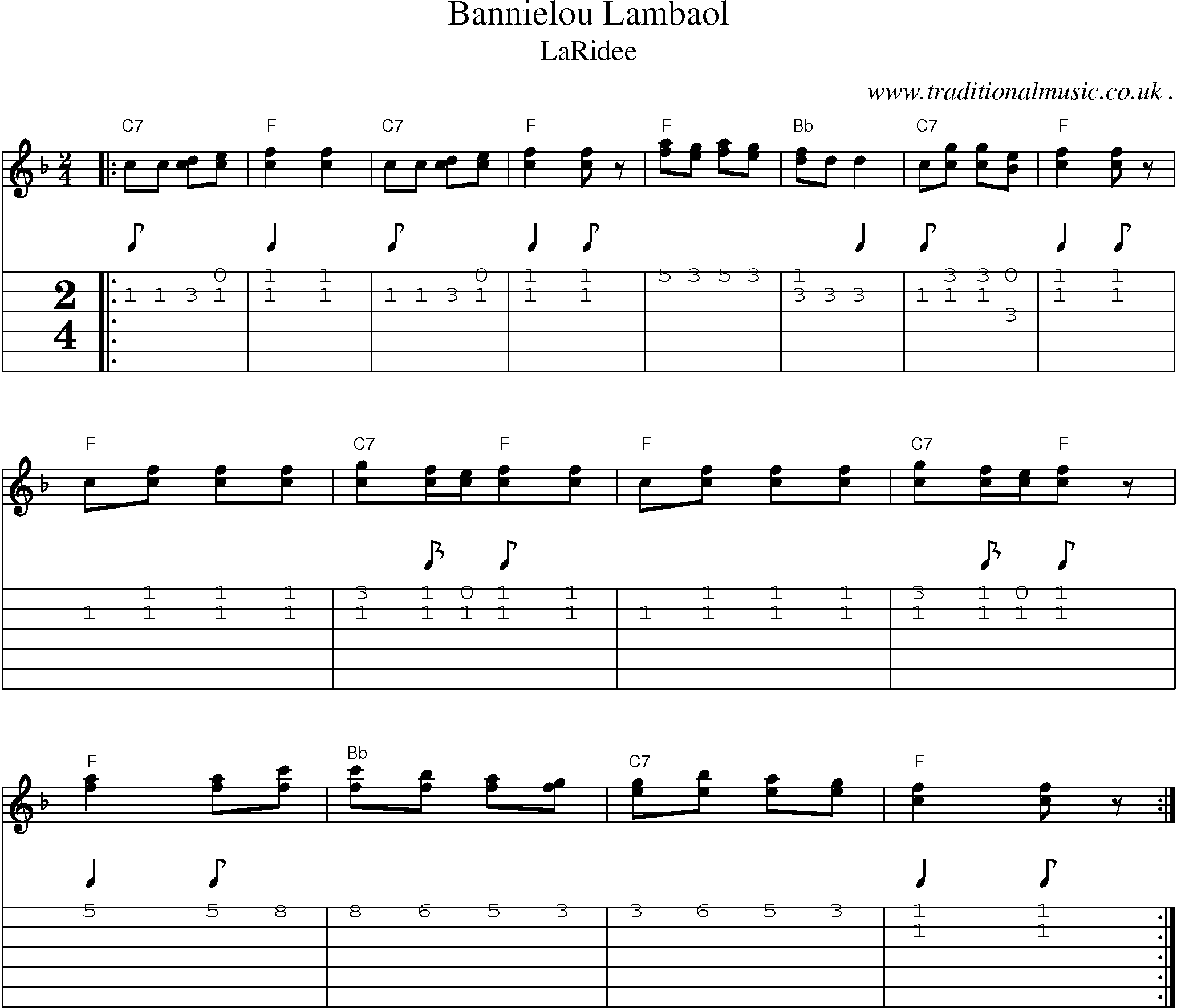 Sheet-Music and Guitar Tabs for Bannielou Lambaol