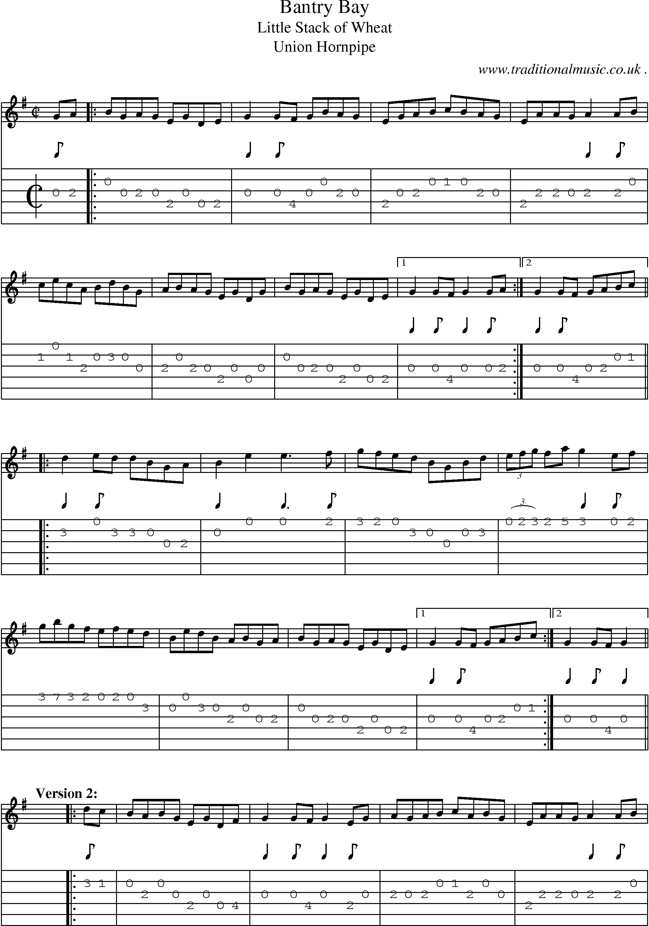Sheet-Music and Guitar Tabs for Bantry Bay