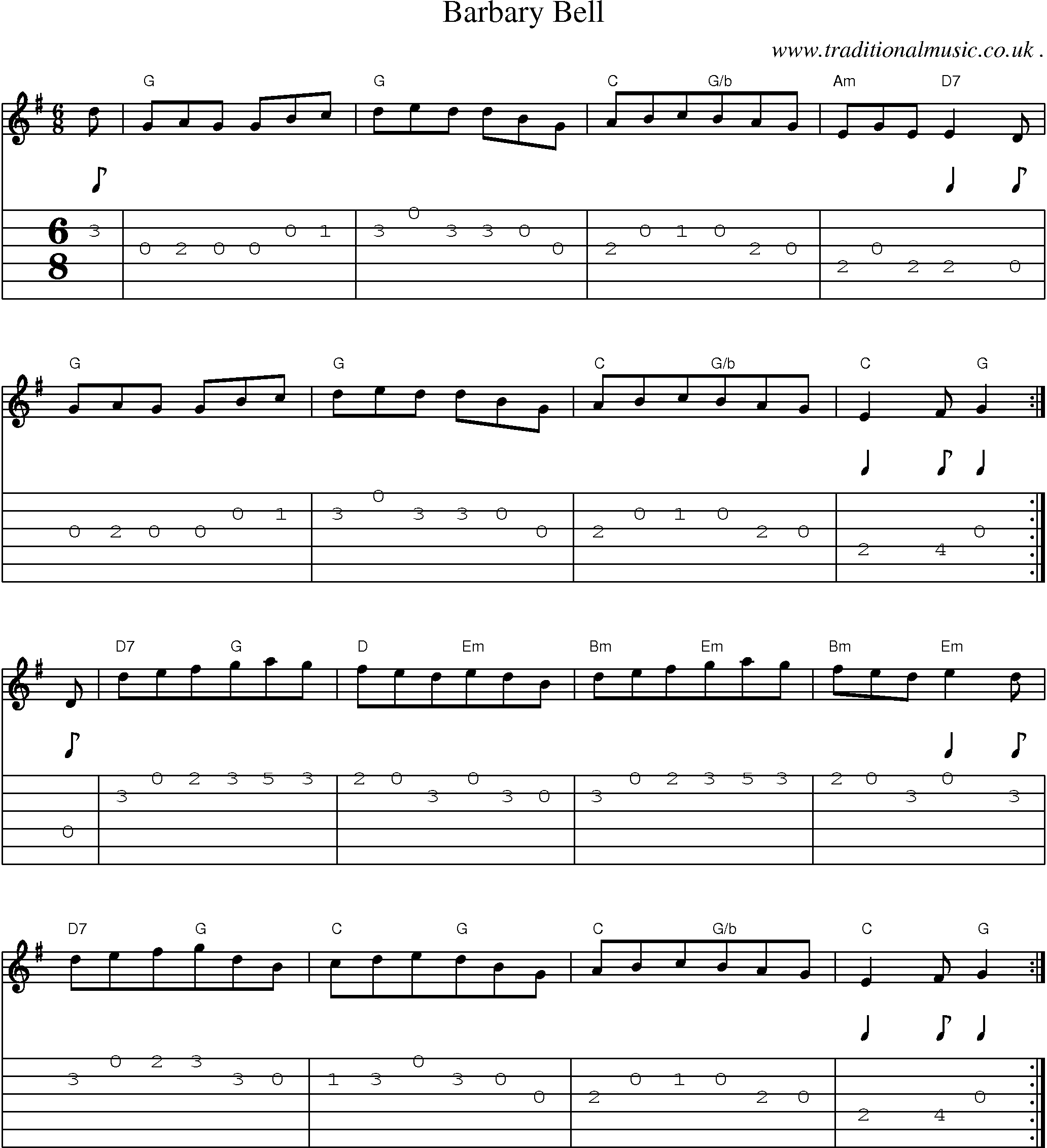 Sheet-Music and Guitar Tabs for Barbary Bell