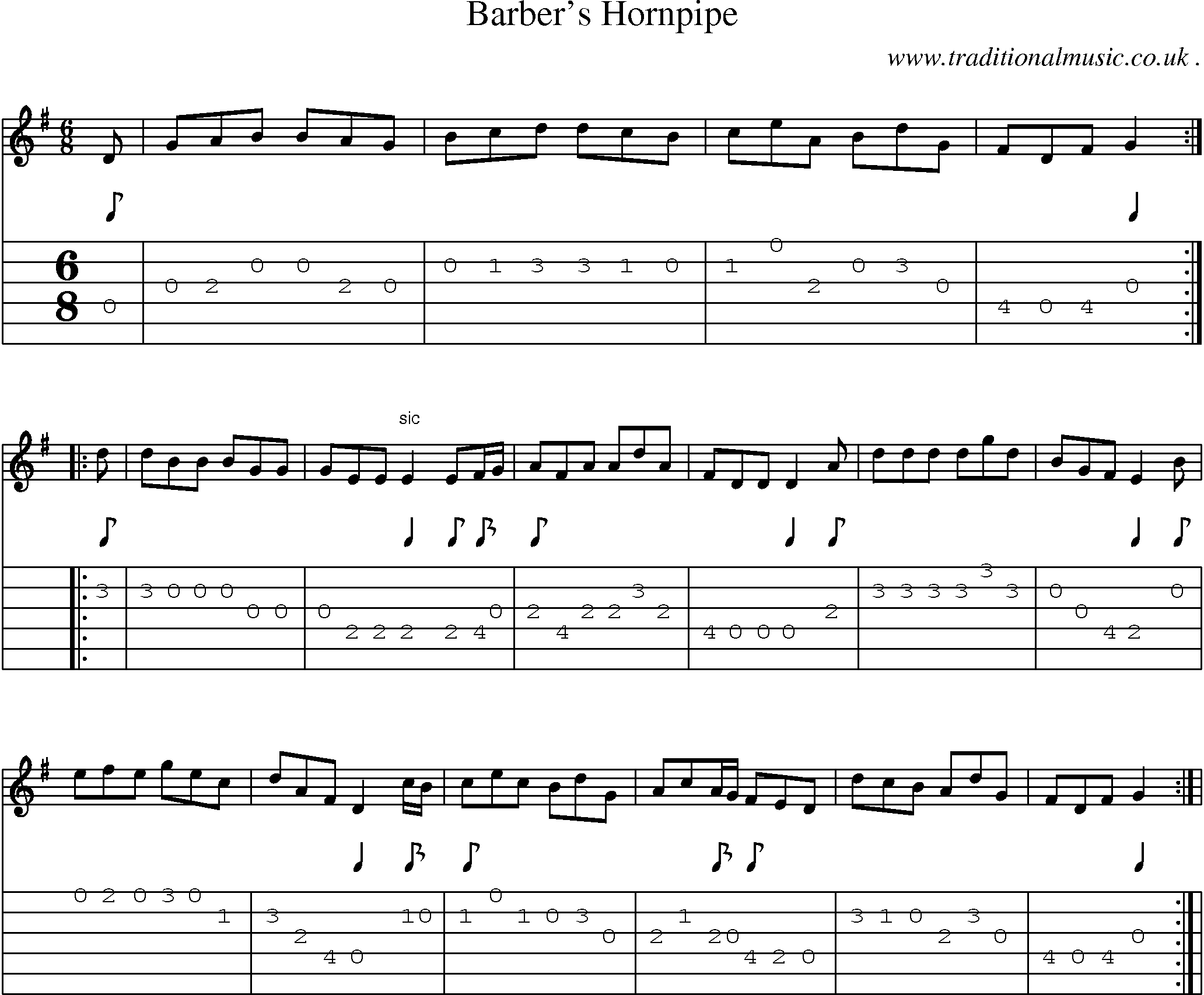 Sheet-Music and Guitar Tabs for Barbers Hornpipe