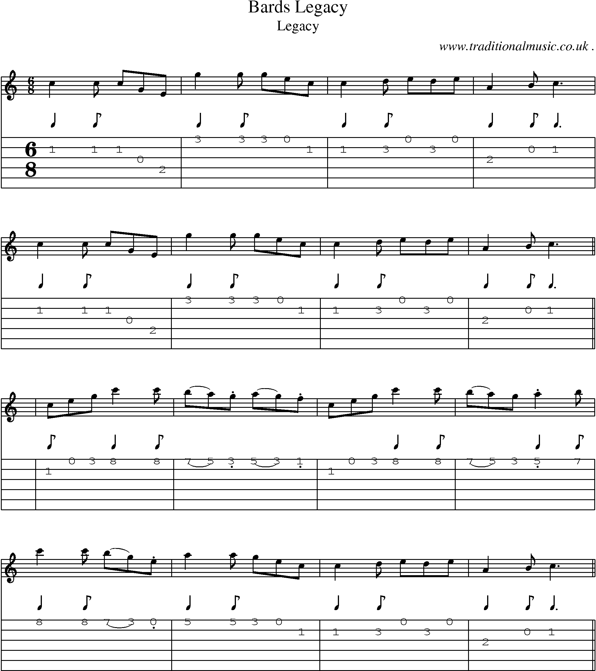 Sheet-Music and Guitar Tabs for Bards Legacy
