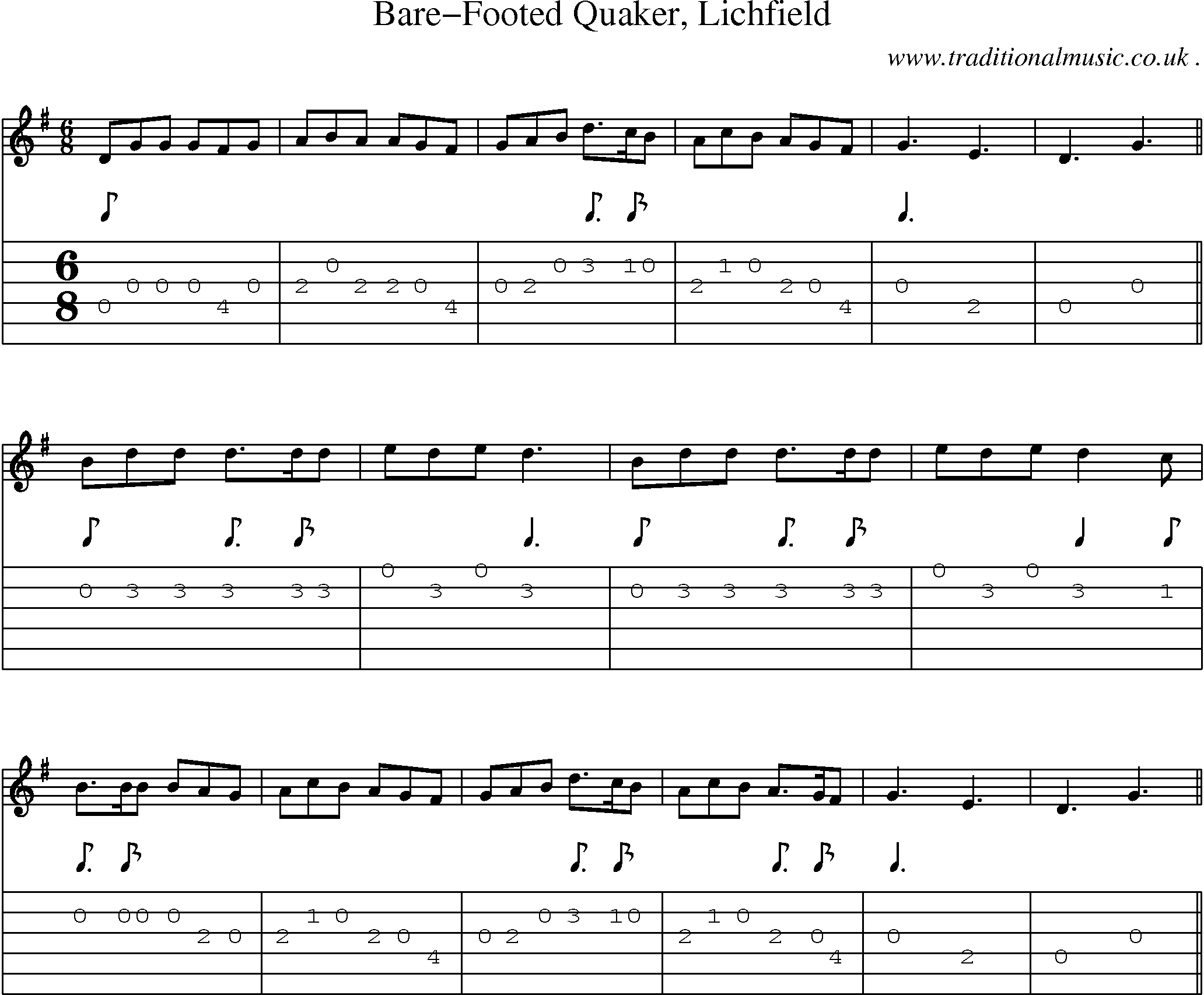 Sheet-Music and Guitar Tabs for Bare-footed Quaker Lichfield