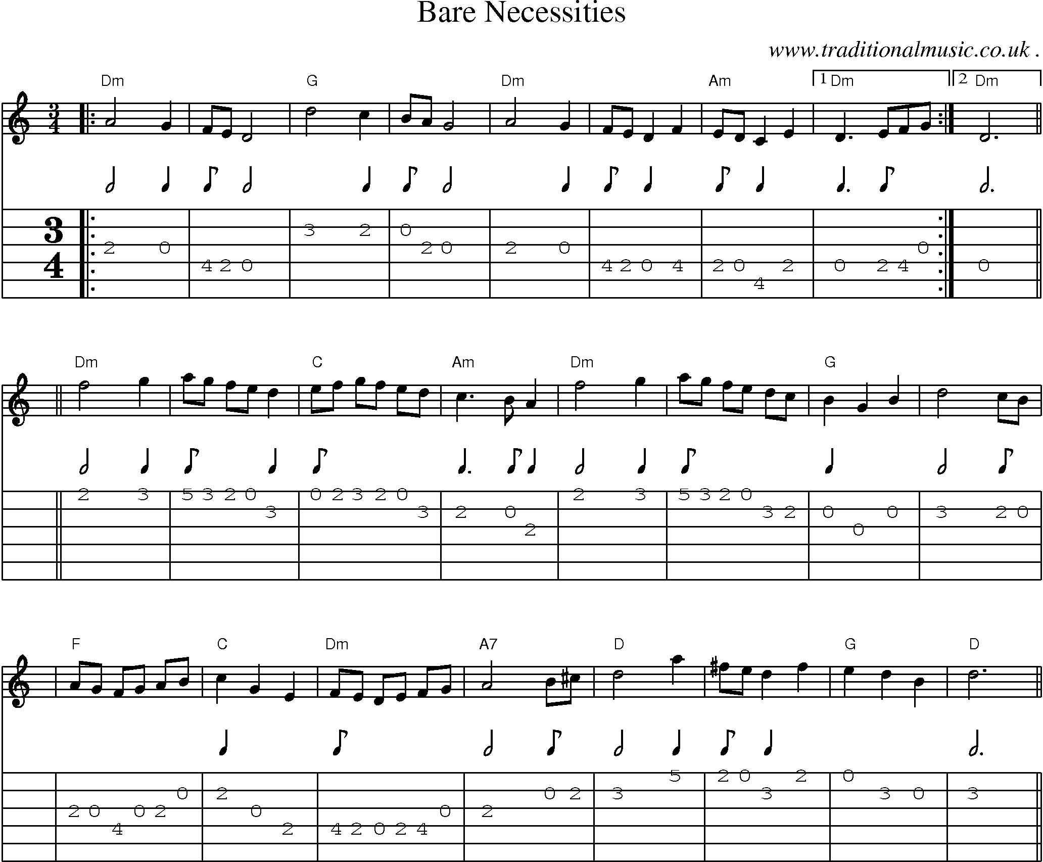Sheet-Music and Guitar Tabs for Bare Necessities