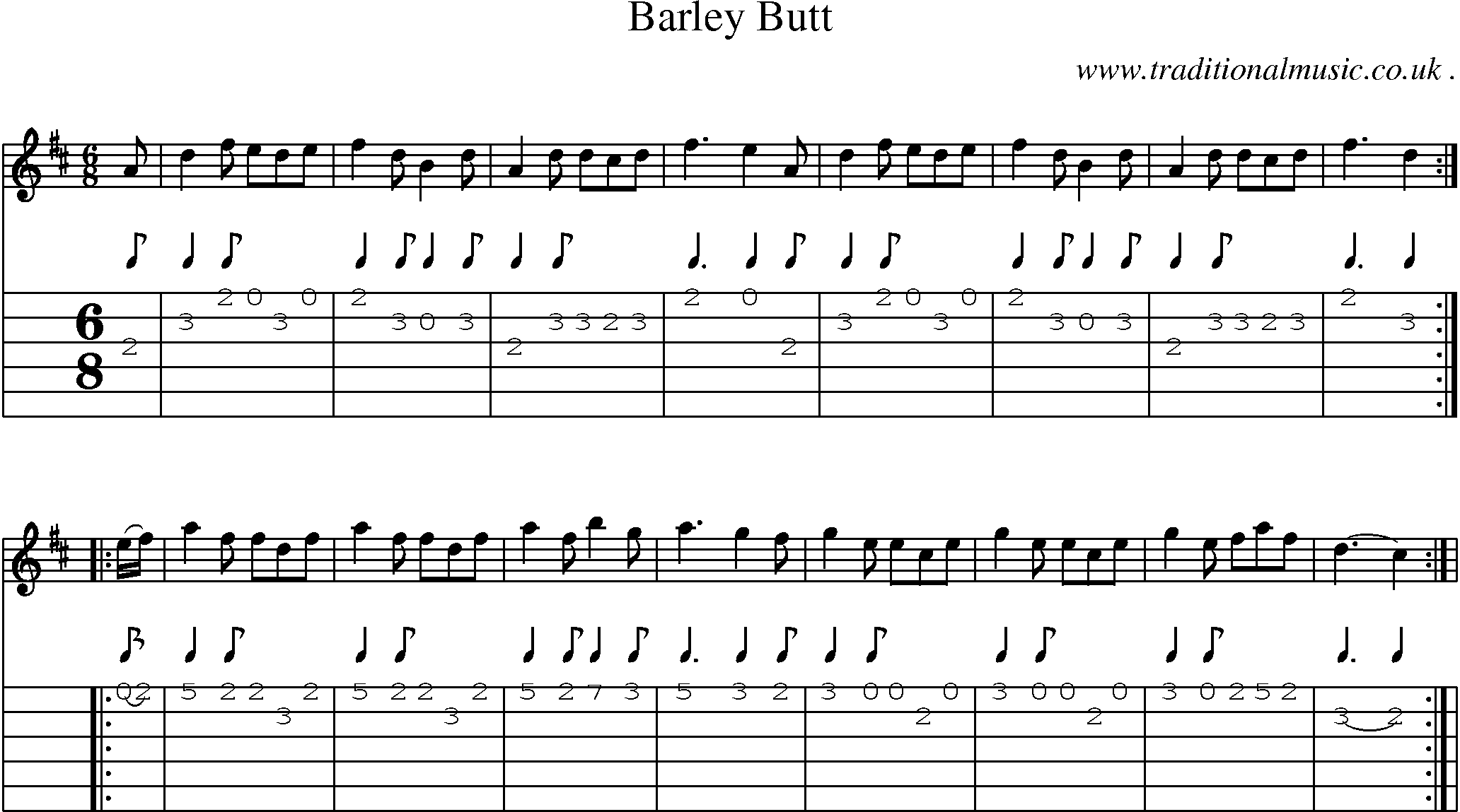 Sheet-Music and Guitar Tabs for Barley Butt