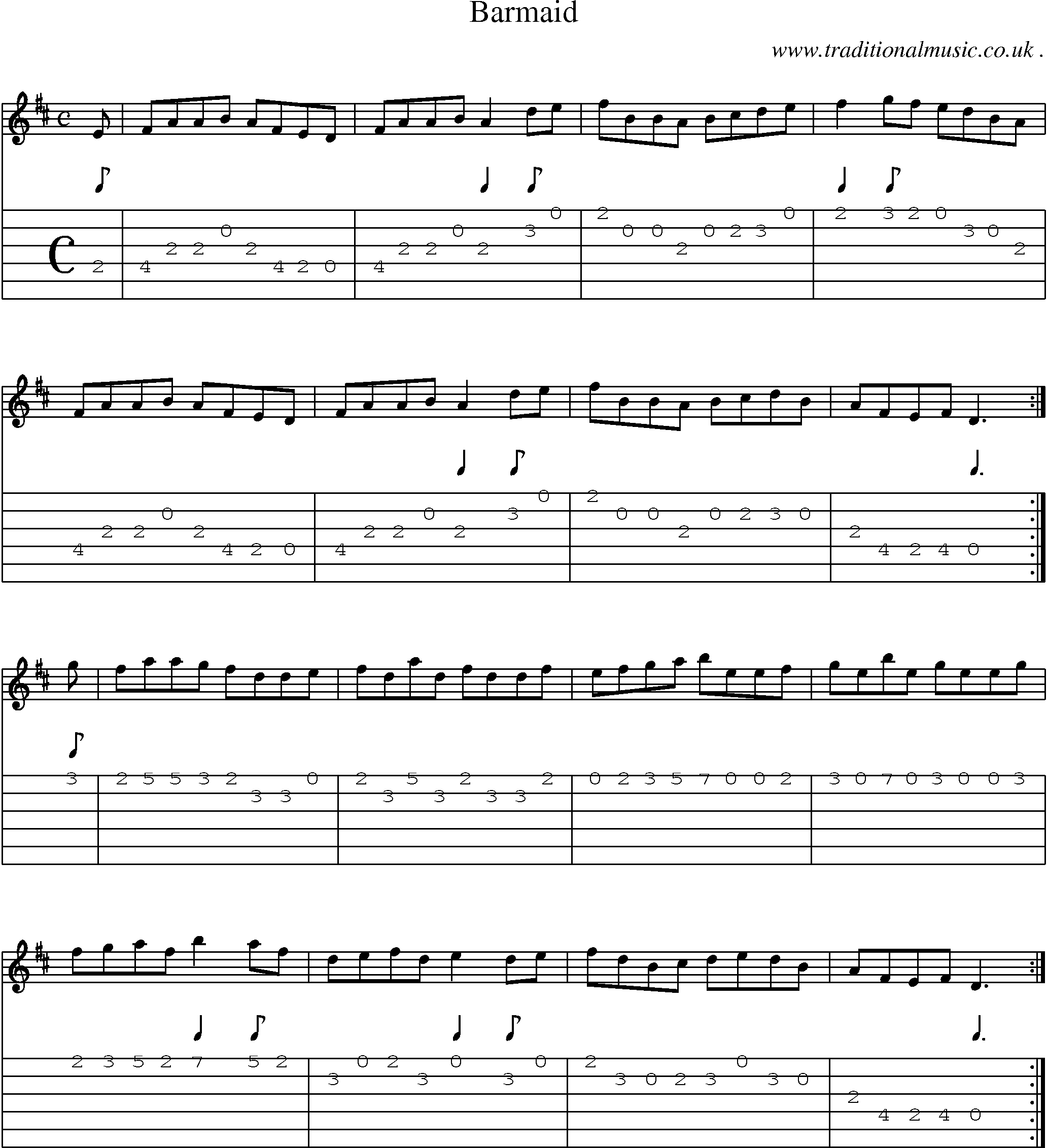 Sheet-Music and Guitar Tabs for Barmaid