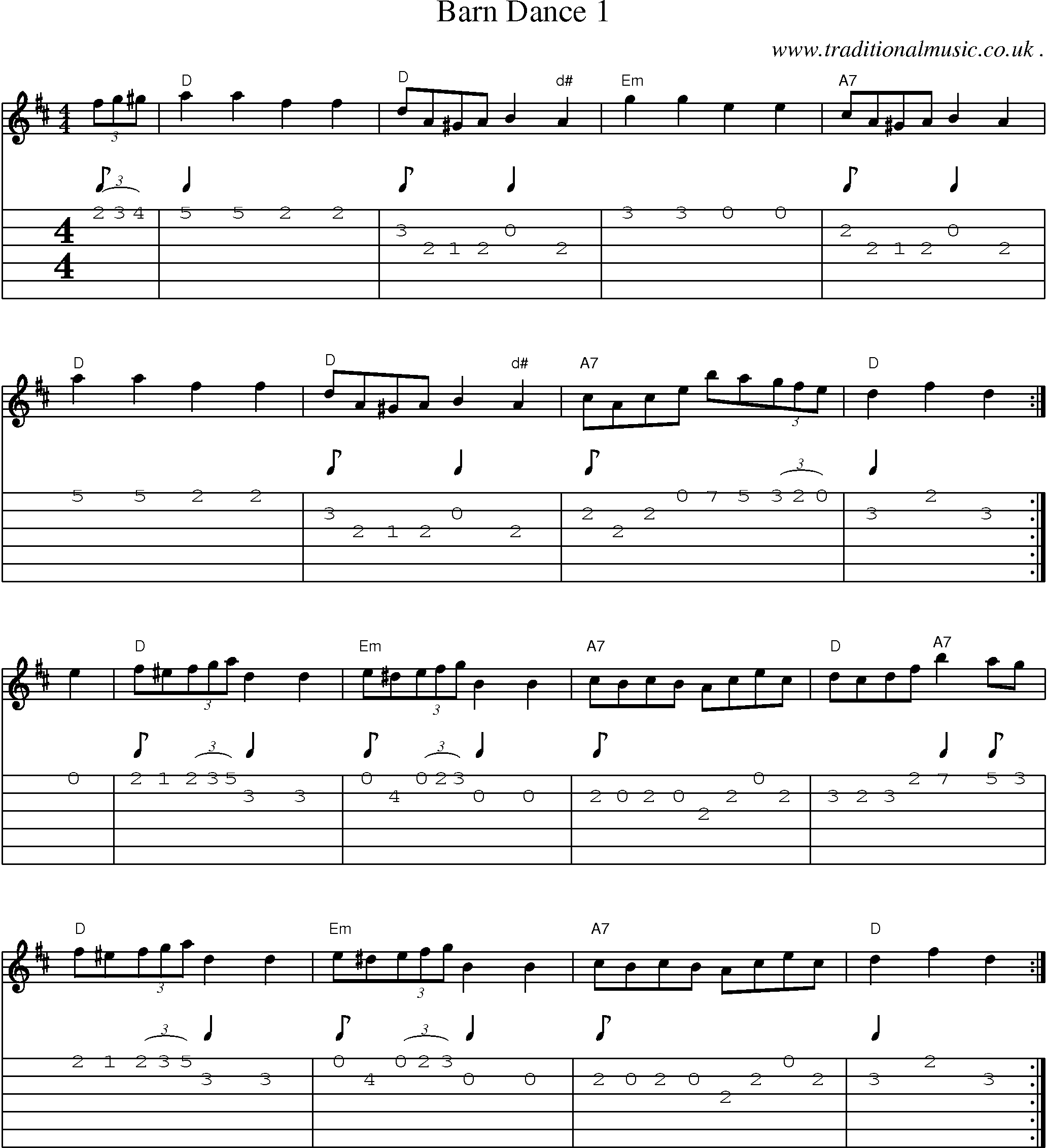 Sheet-Music and Guitar Tabs for Barn Dance 1