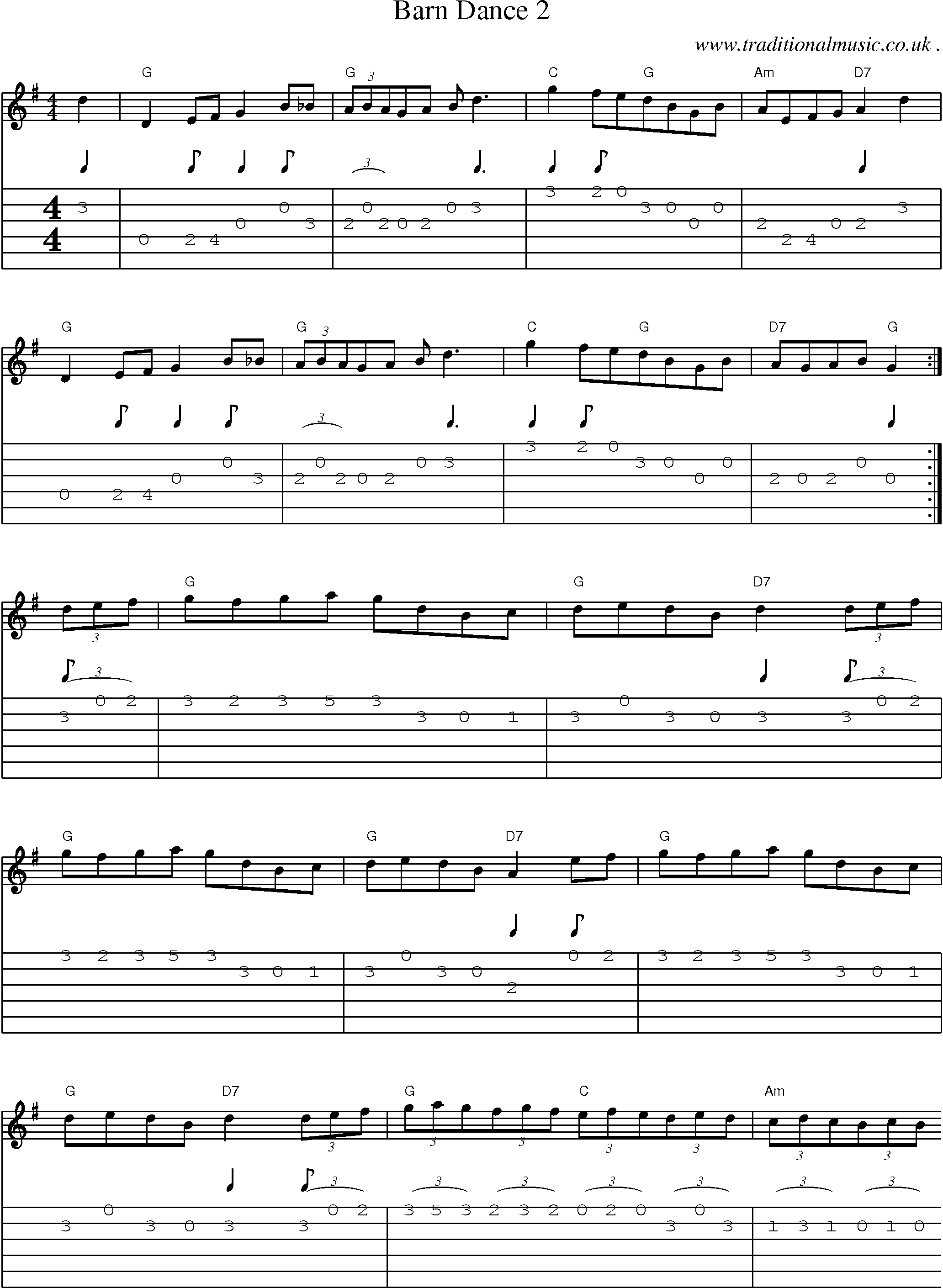 Sheet-Music and Guitar Tabs for Barn Dance 2