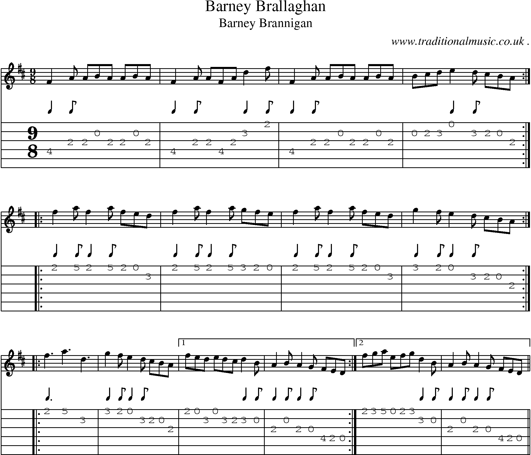 Sheet-Music and Guitar Tabs for Barney Brallaghan