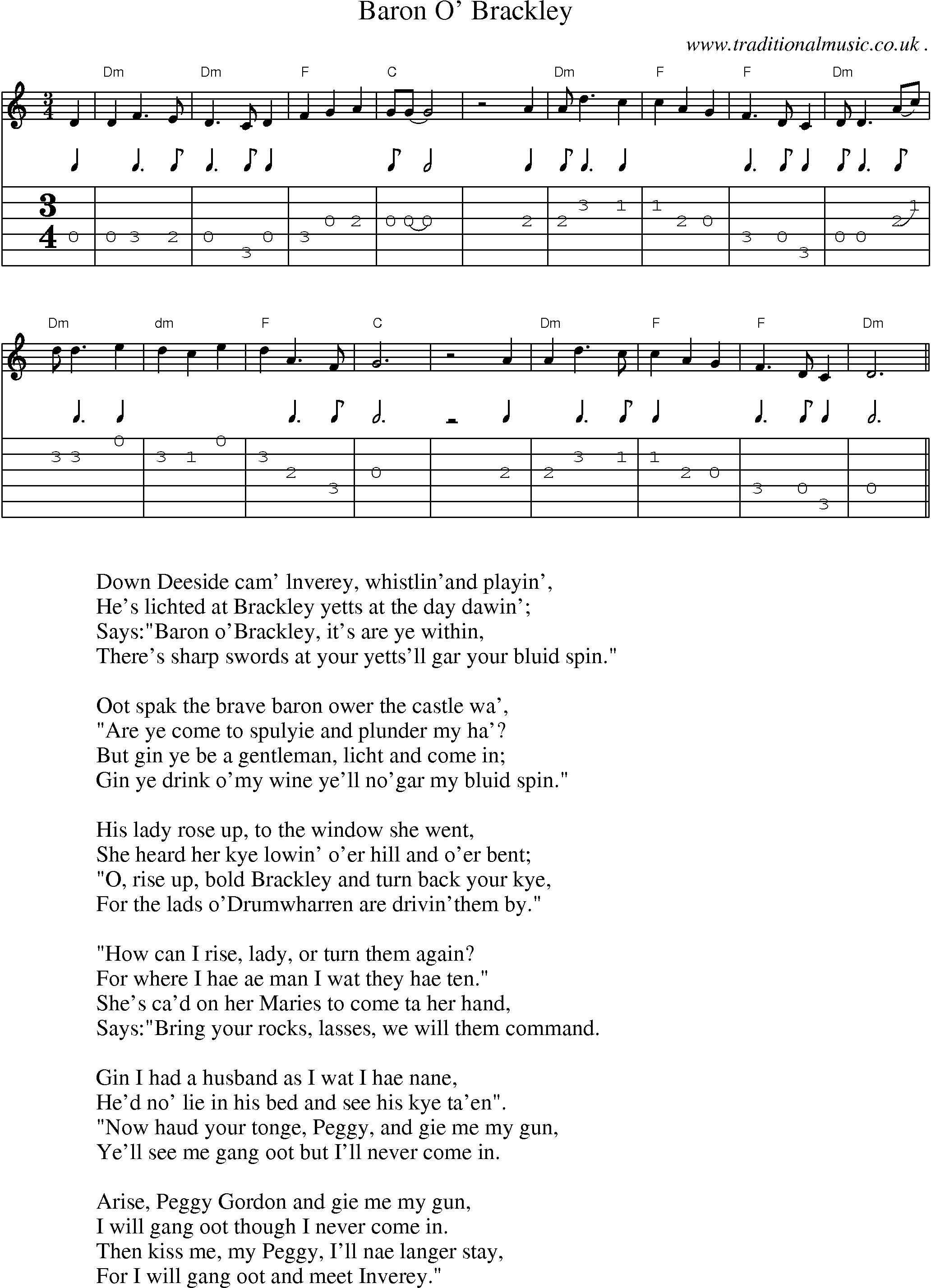 Sheet-Music and Guitar Tabs for Baron O Brackley