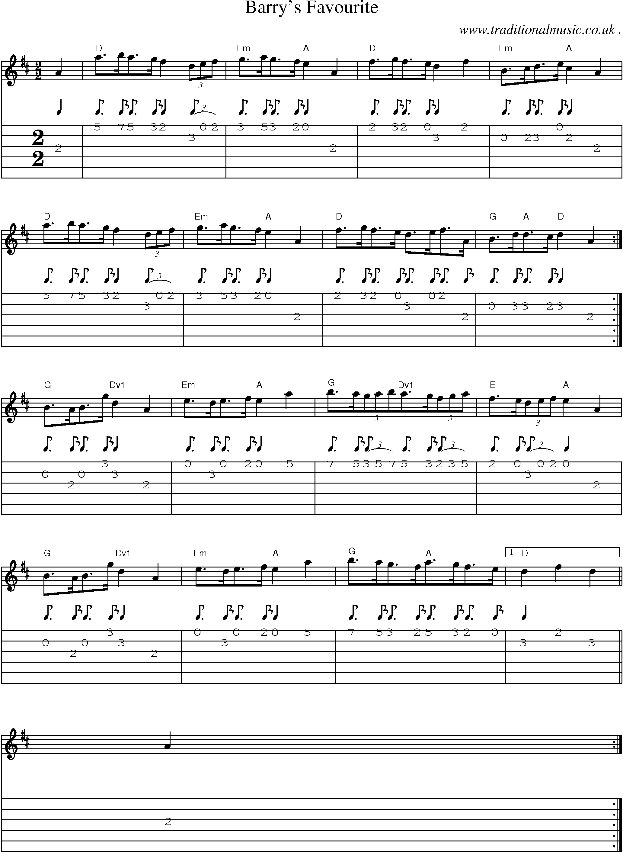 Sheet-Music and Guitar Tabs for Barrys Favourite