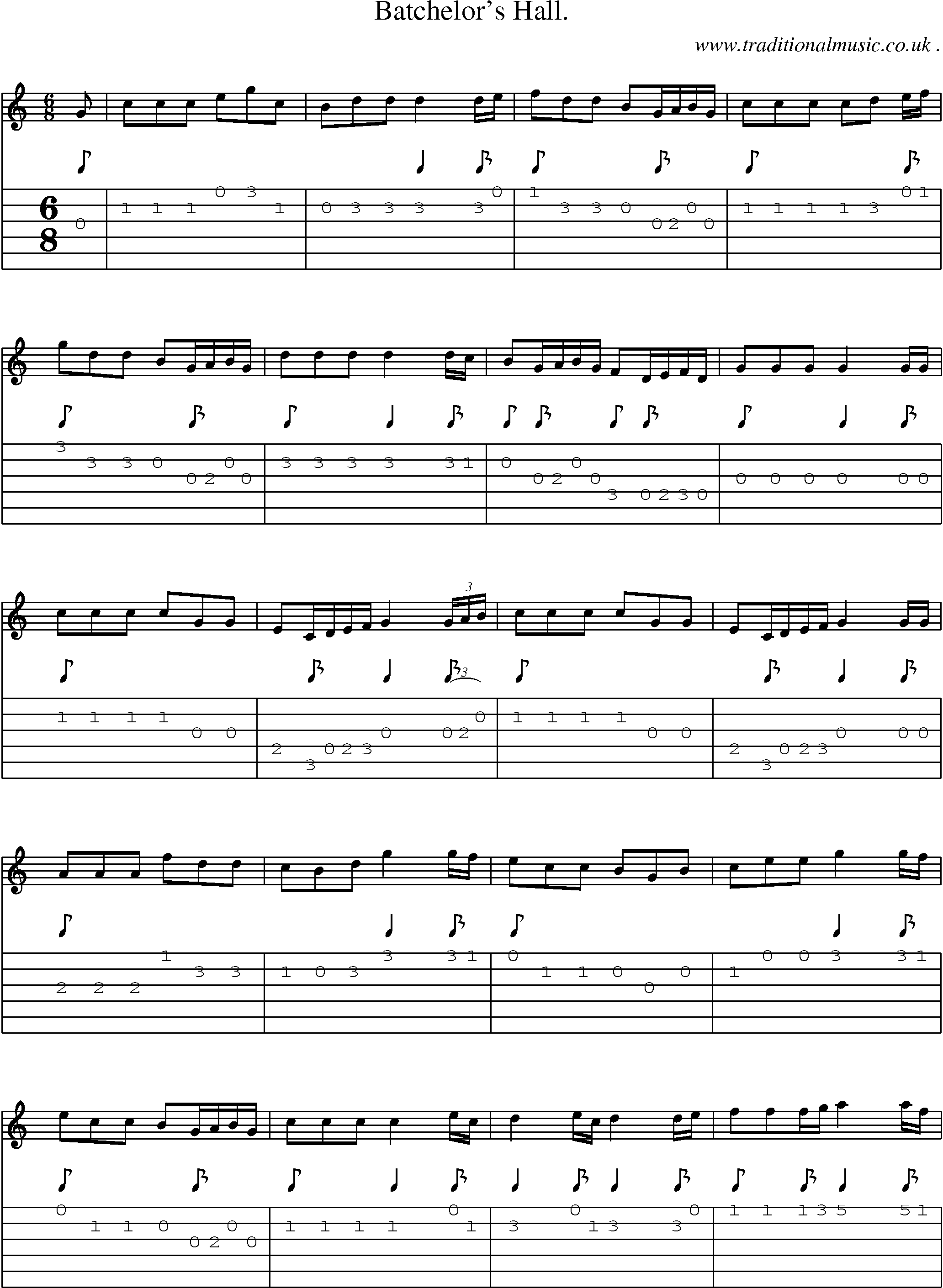 Sheet-Music and Guitar Tabs for Batchelors Hall