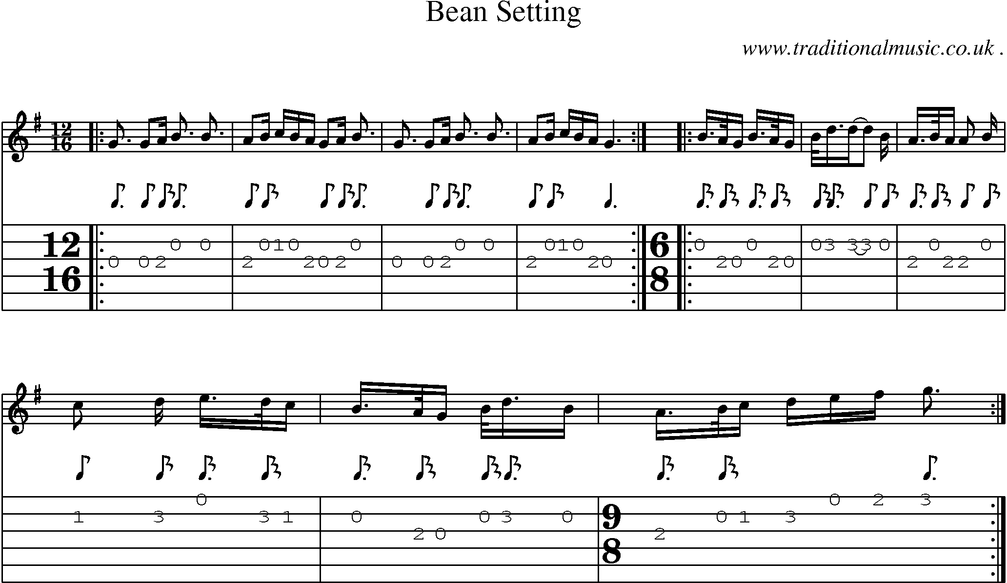 Sheet-Music and Guitar Tabs for Bean Setting