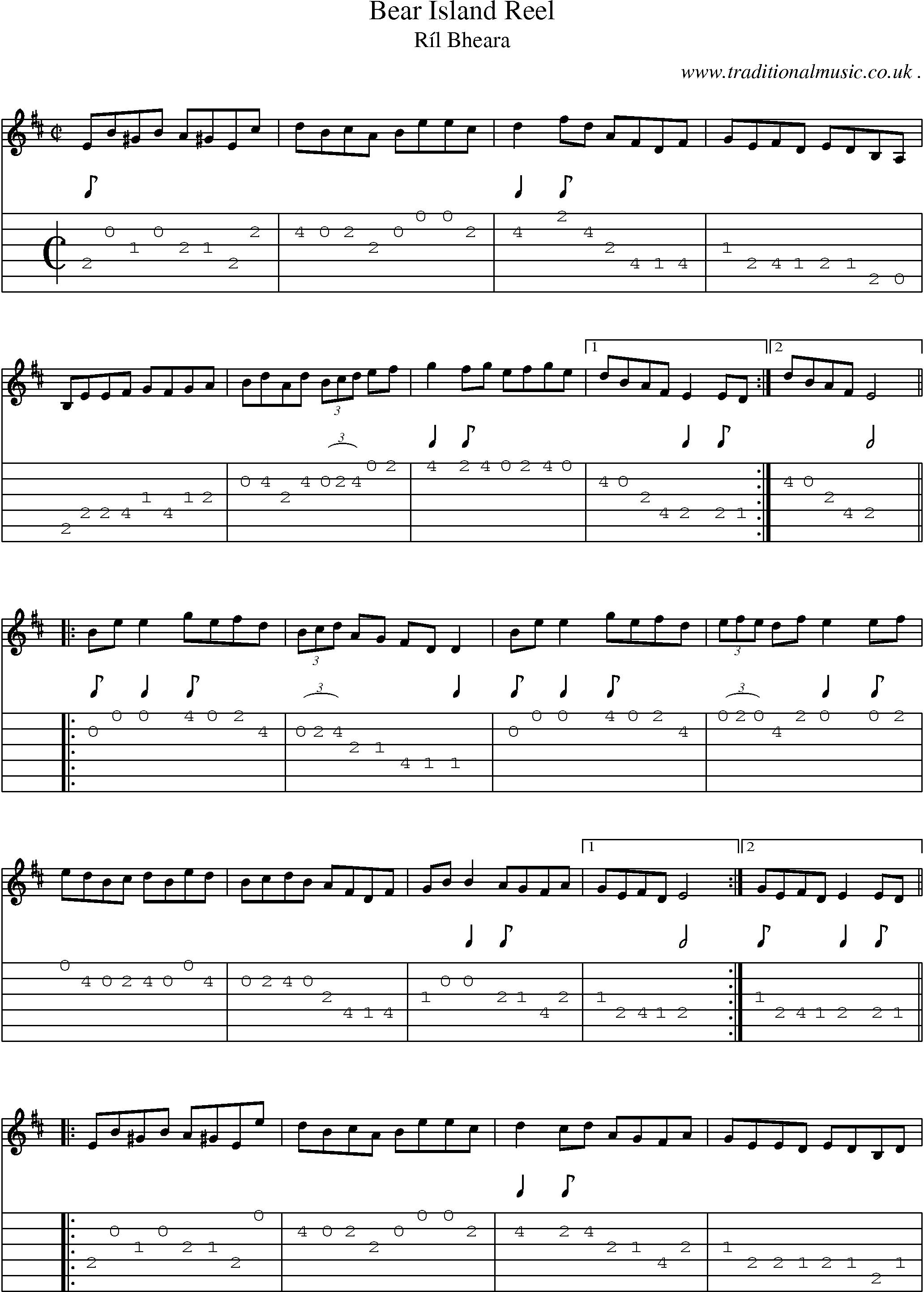 Sheet-Music and Guitar Tabs for Bear Island Reel