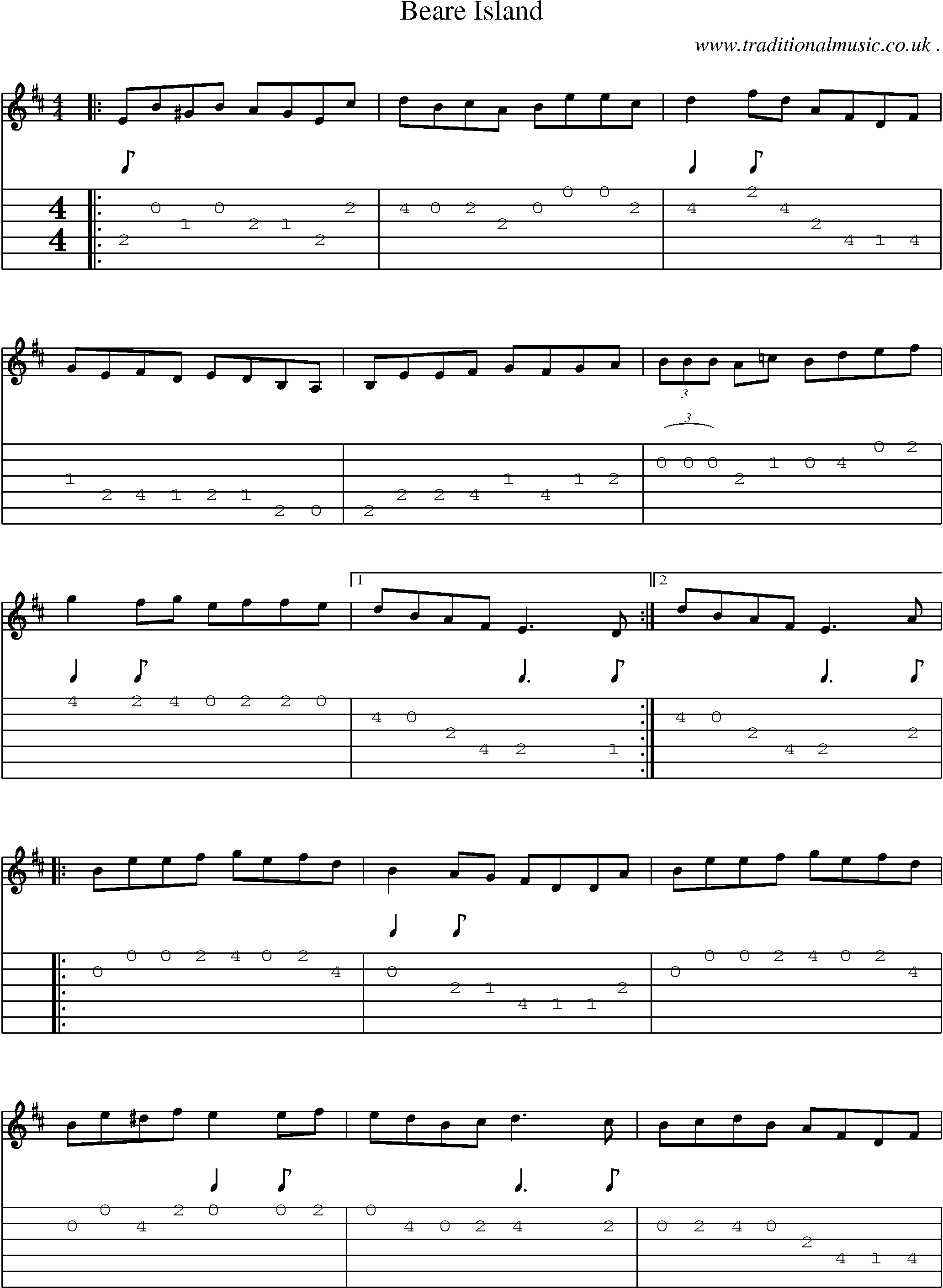 Sheet-Music and Guitar Tabs for Beare Island
