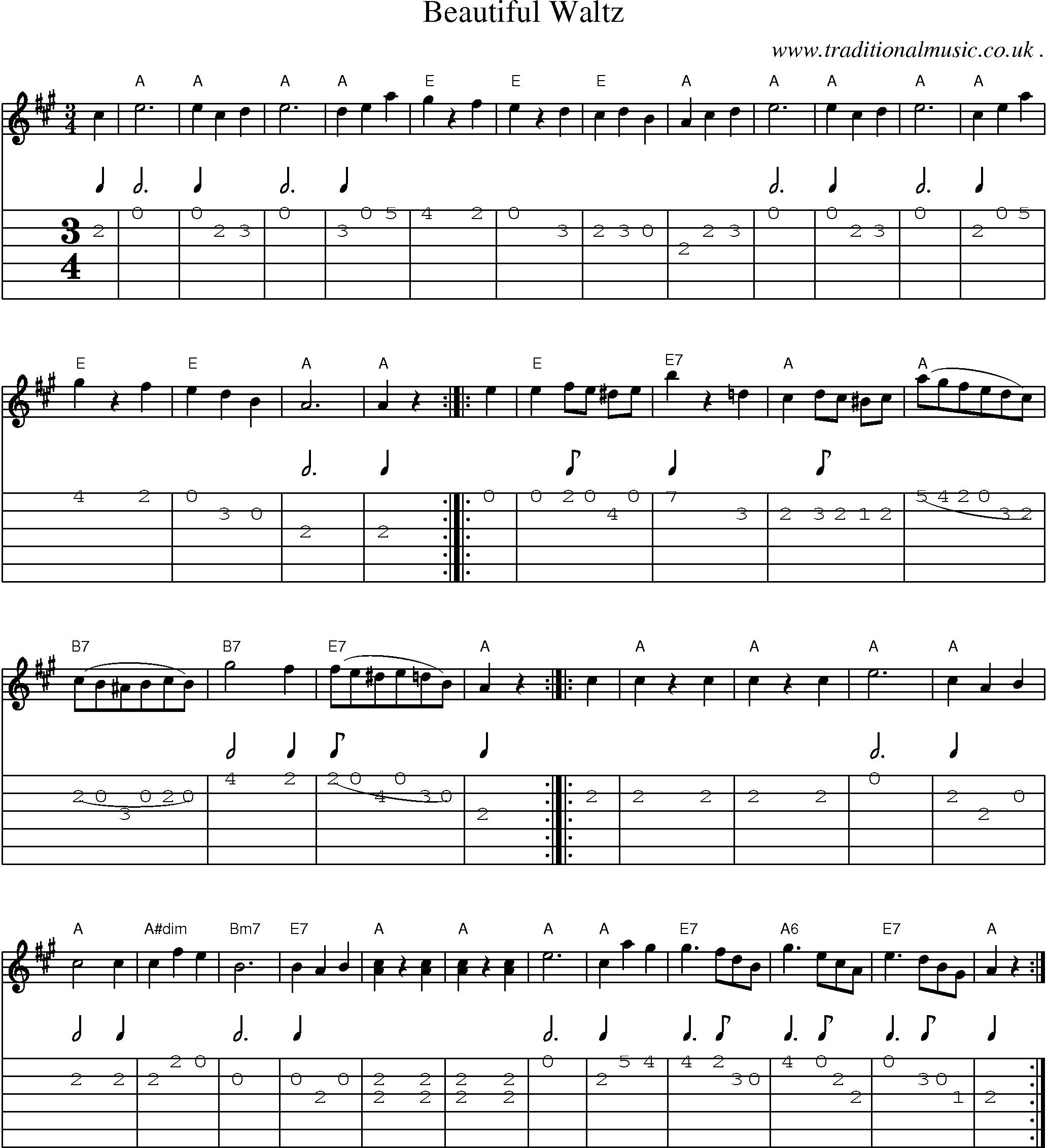 Sheet-Music and Guitar Tabs for Beautiful Waltz