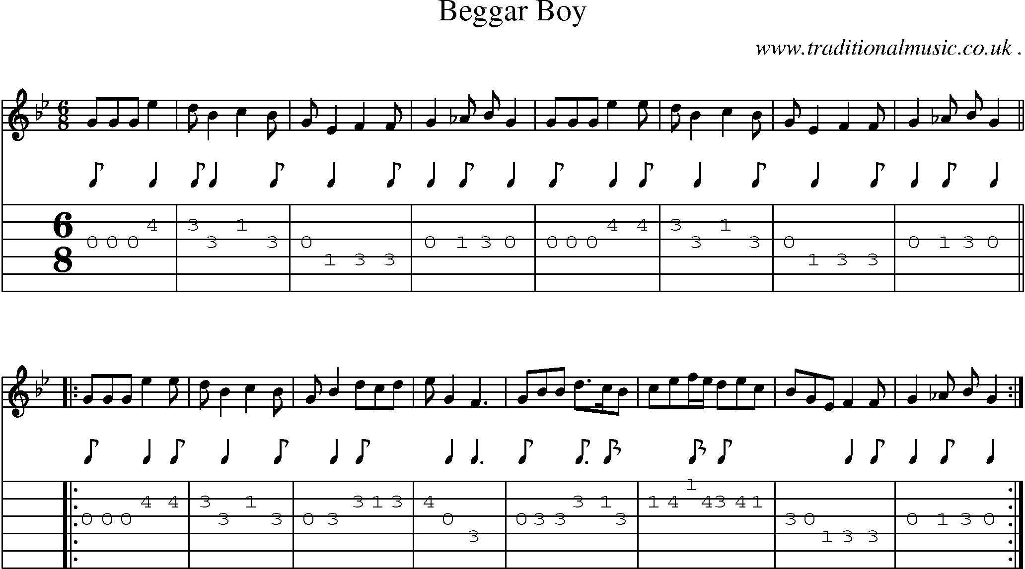 Sheet-Music and Guitar Tabs for Beggar Boy