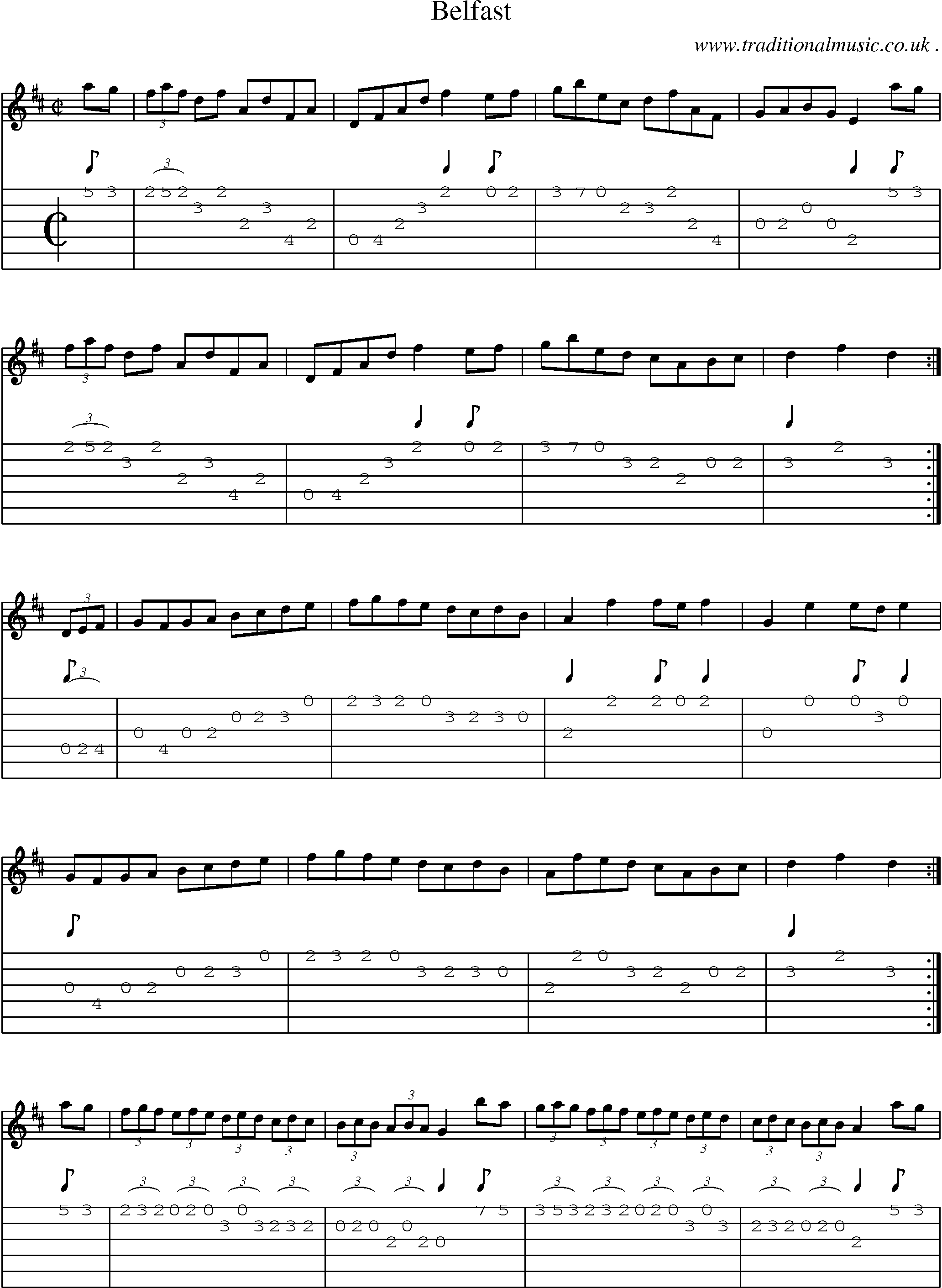 Sheet-Music and Guitar Tabs for Belfast