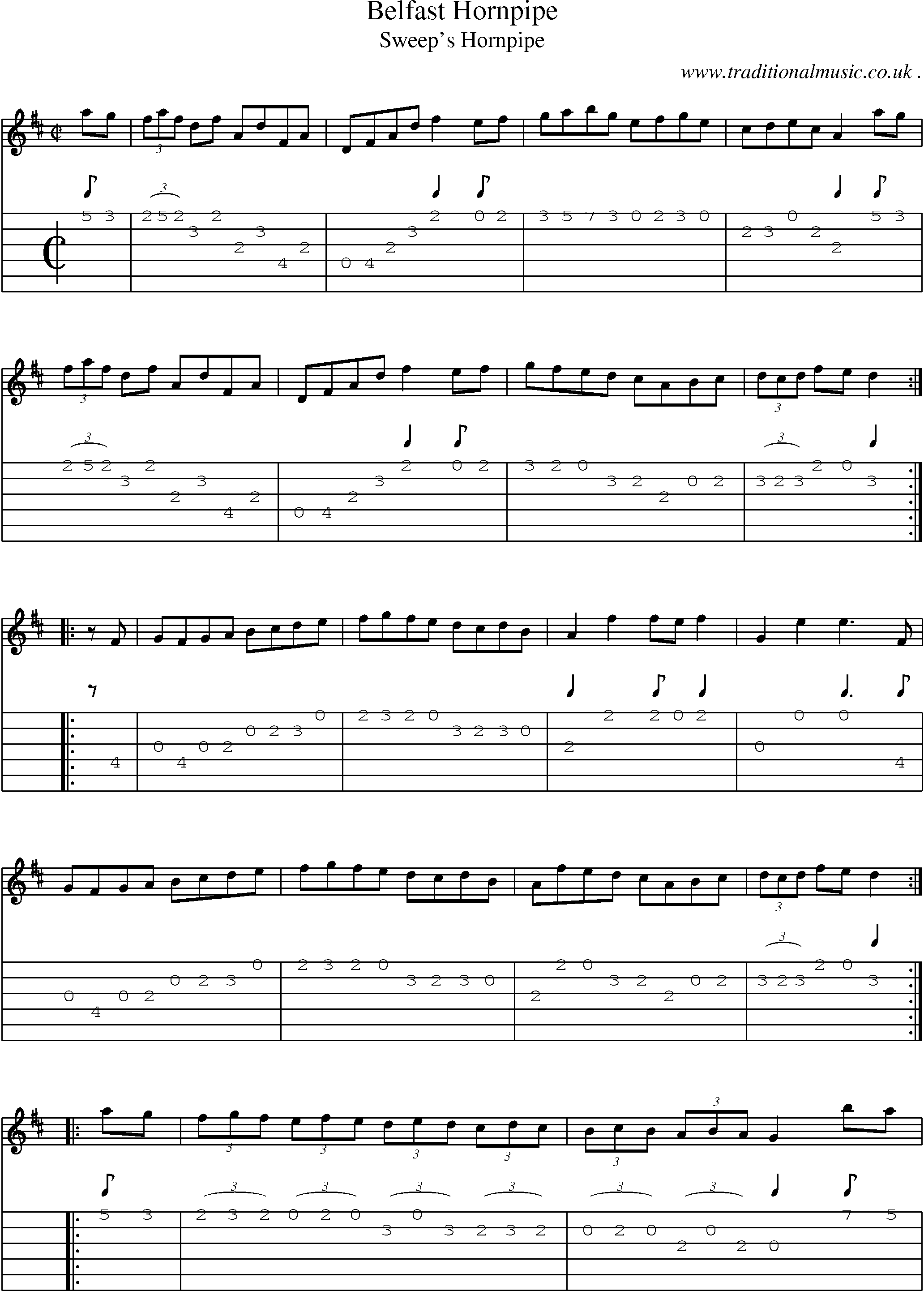 Sheet-Music and Guitar Tabs for Belfast Hornpipe