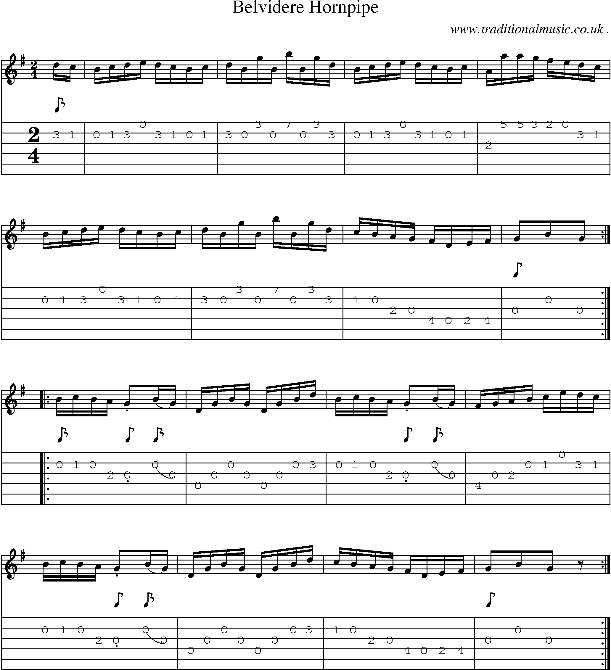 Sheet-Music and Guitar Tabs for Belvidere Hornpipe