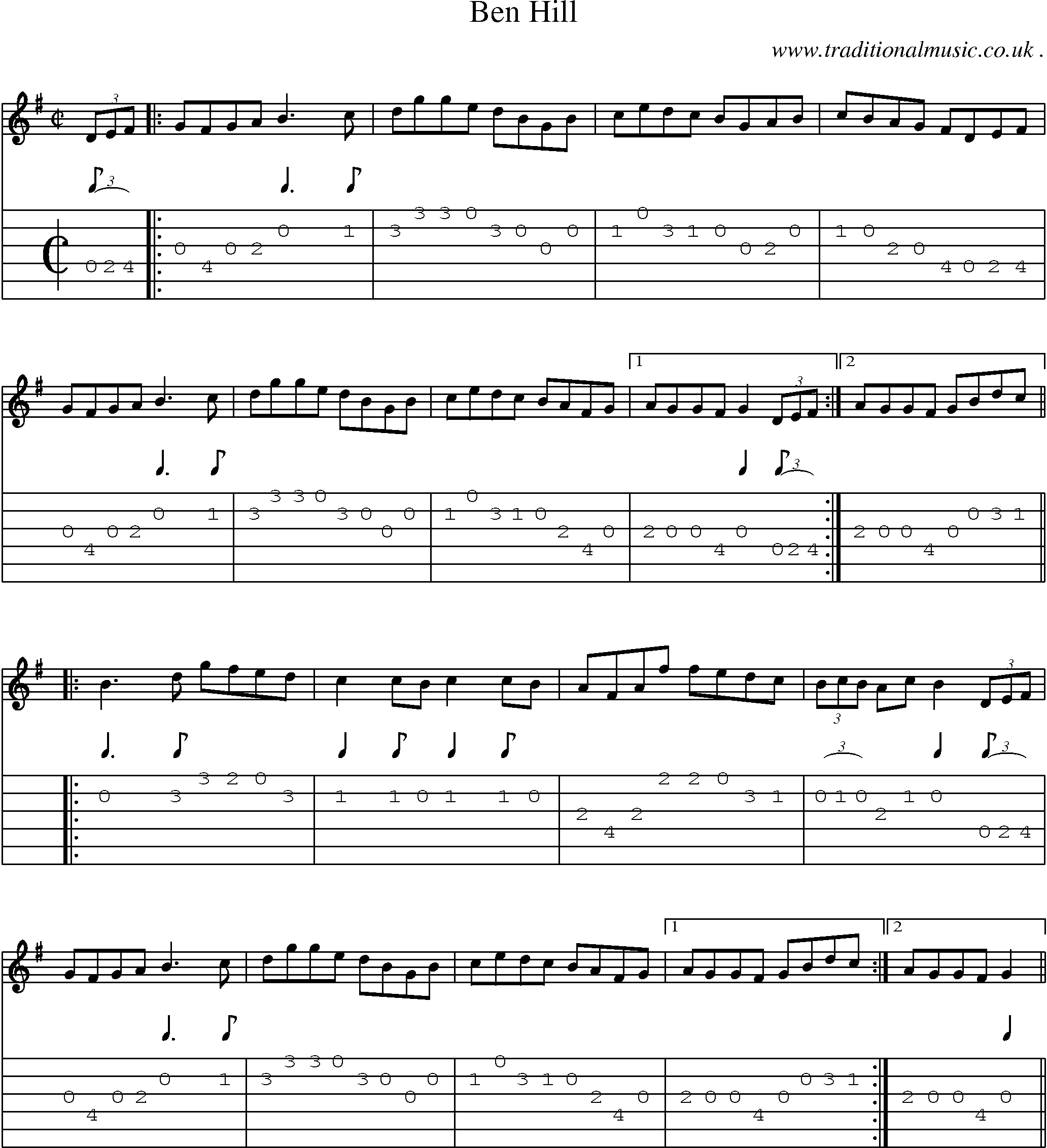 Sheet-Music and Guitar Tabs for Ben Hill