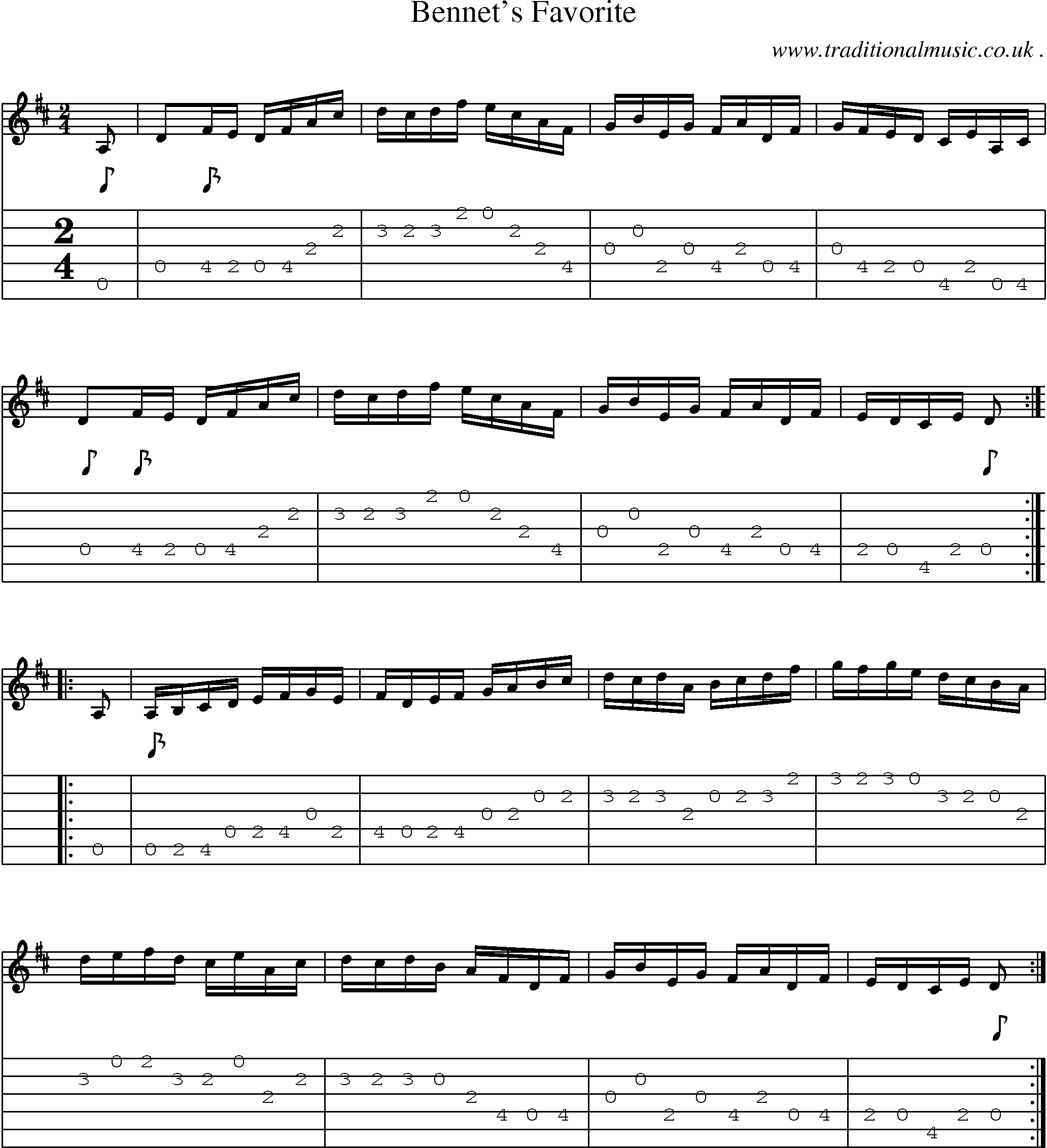 Sheet-Music and Guitar Tabs for Bennets Favorite