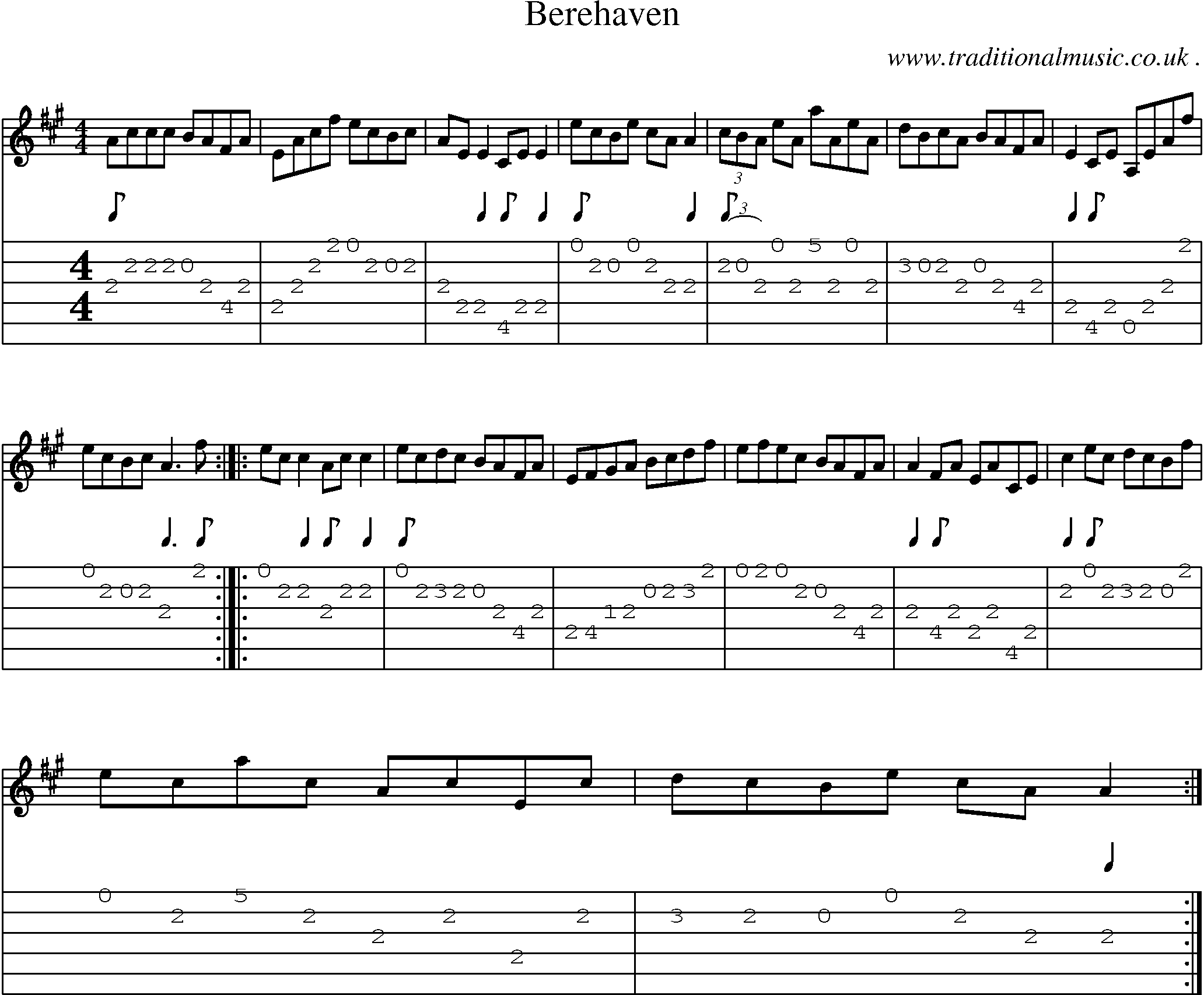 Sheet-Music and Guitar Tabs for Berehaven