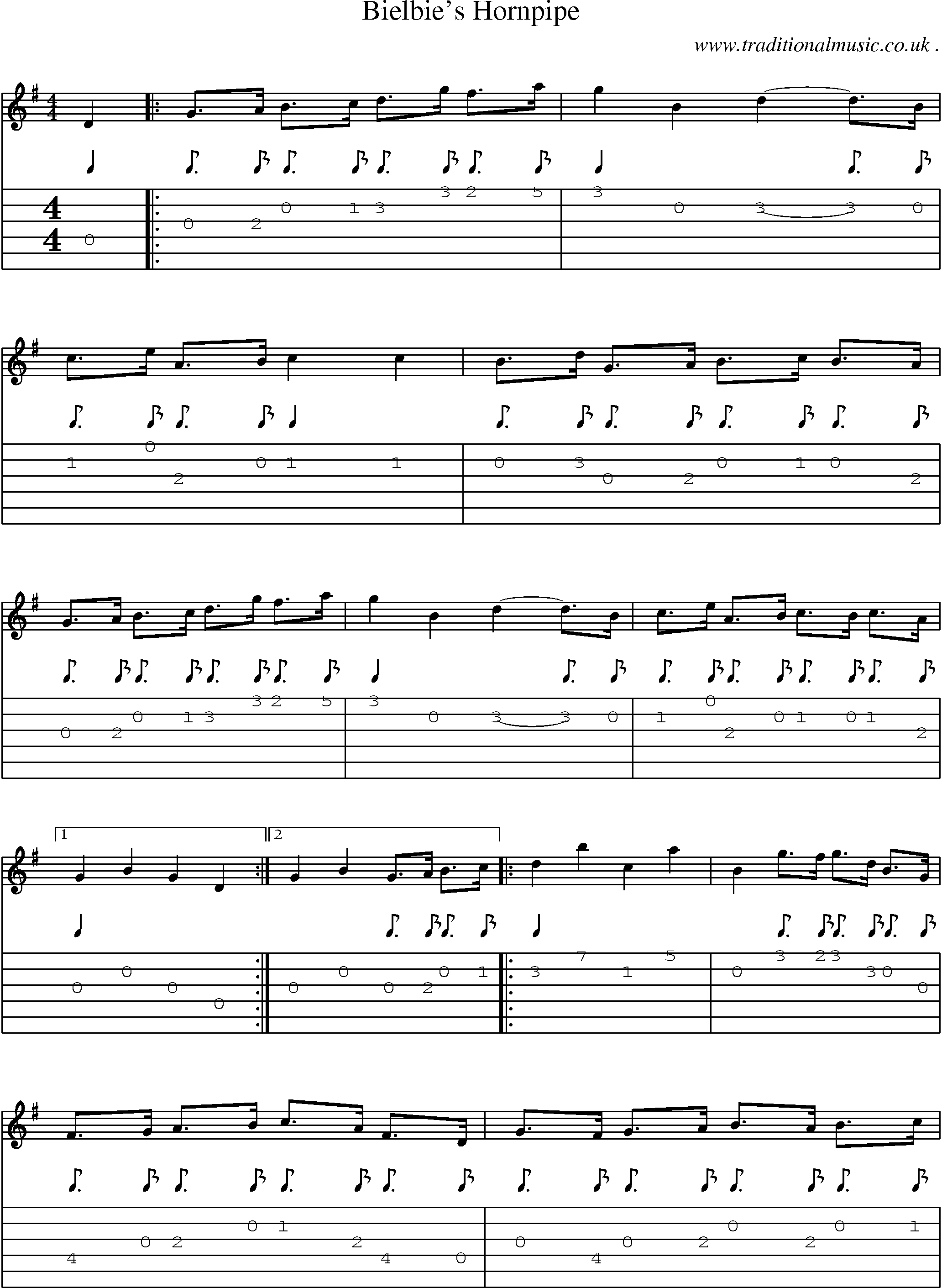 Sheet-Music and Guitar Tabs for Bielbies Hornpipe