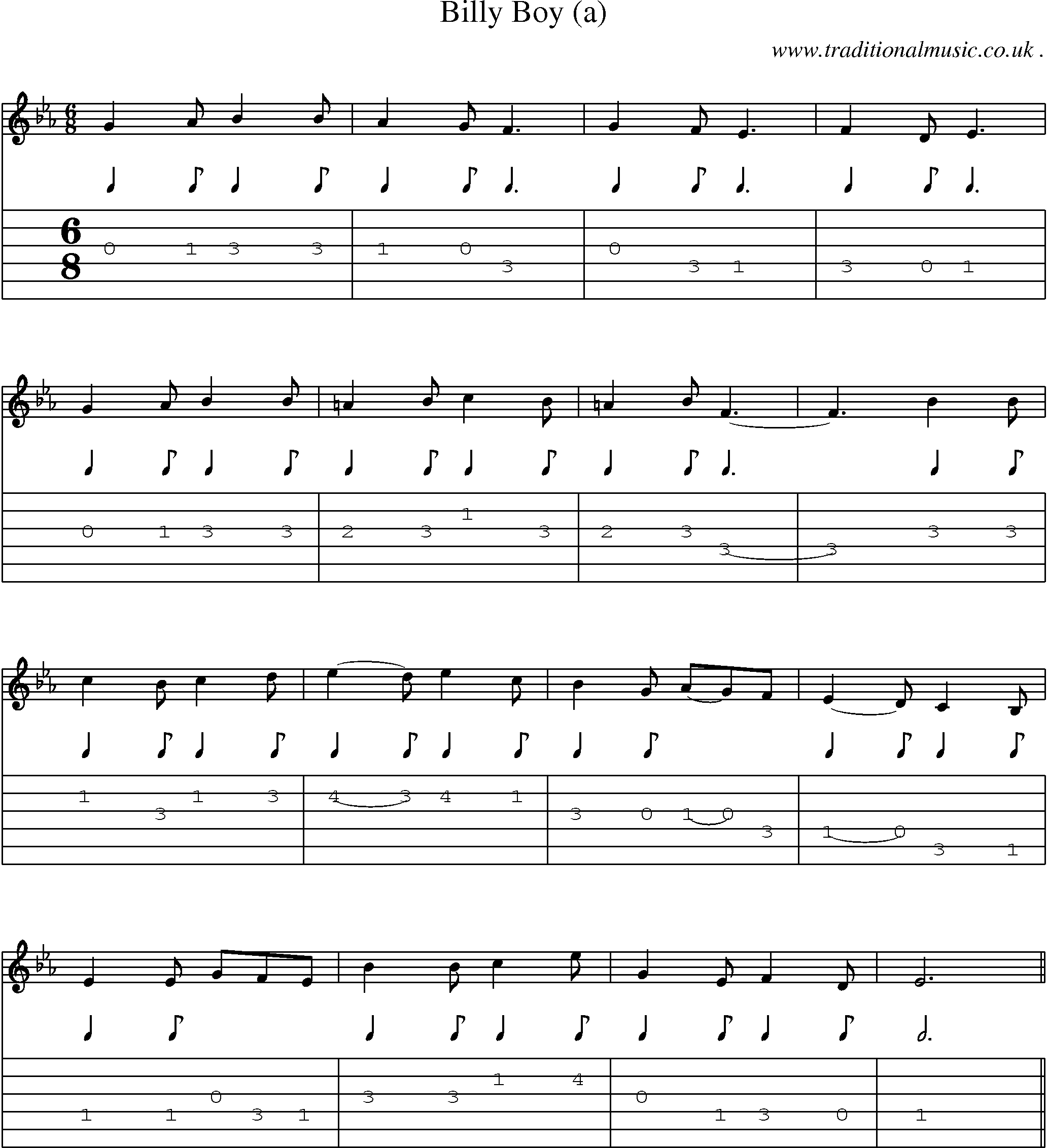 Sheet-Music and Guitar Tabs for Billy Boy (a)