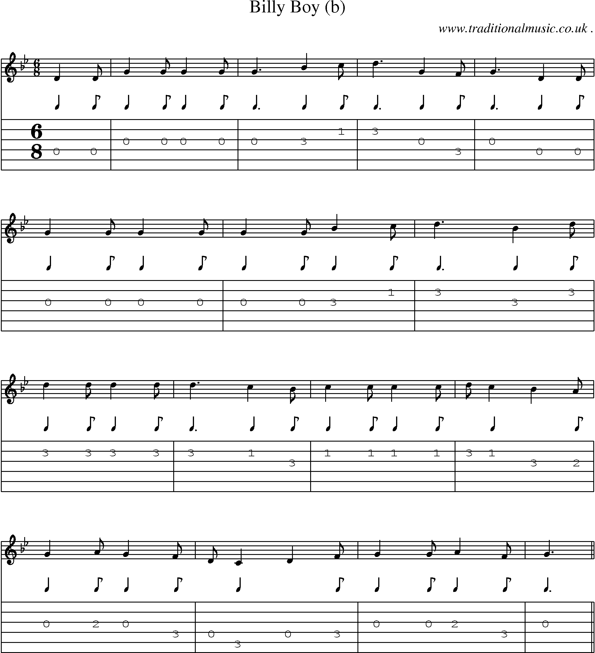 Sheet-Music and Guitar Tabs for Billy Boy (b)