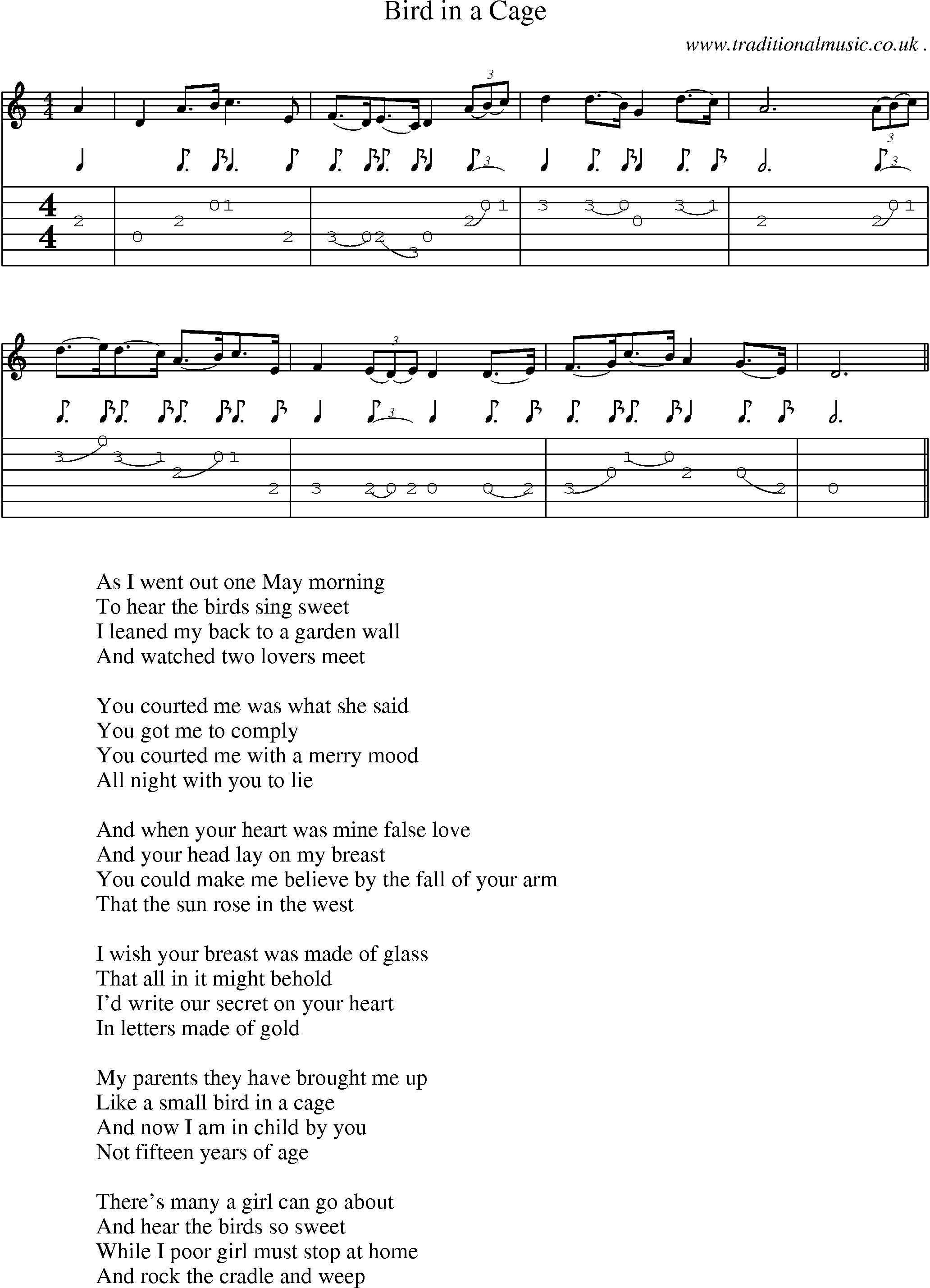 Sheet-Music and Guitar Tabs for Bird In A Cage