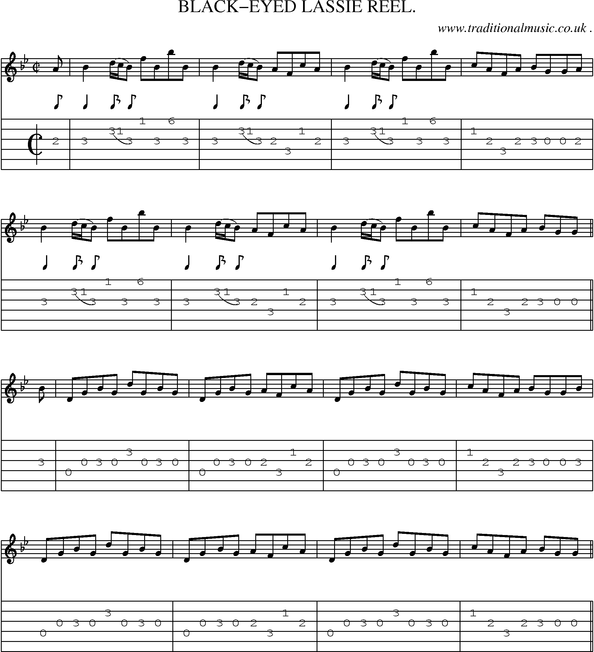 Sheet-Music and Guitar Tabs for Black-eyed Lassie Reel