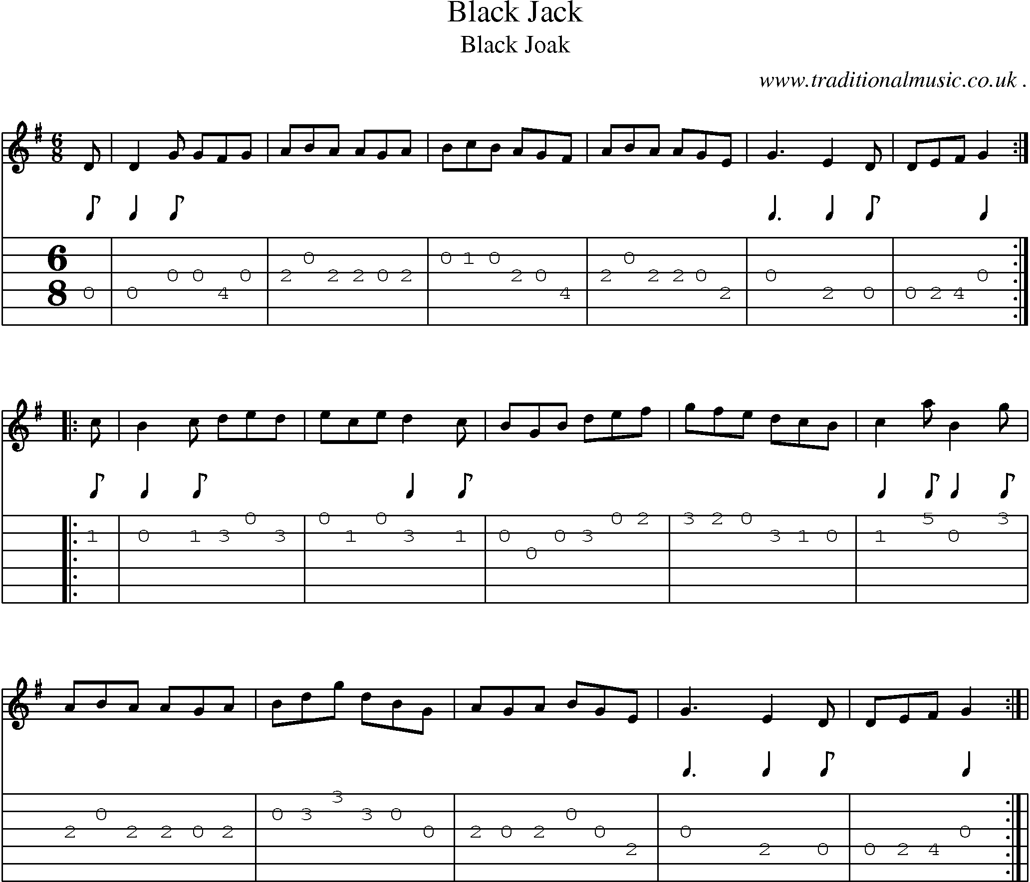 Sheet-Music and Guitar Tabs for Black Jack
