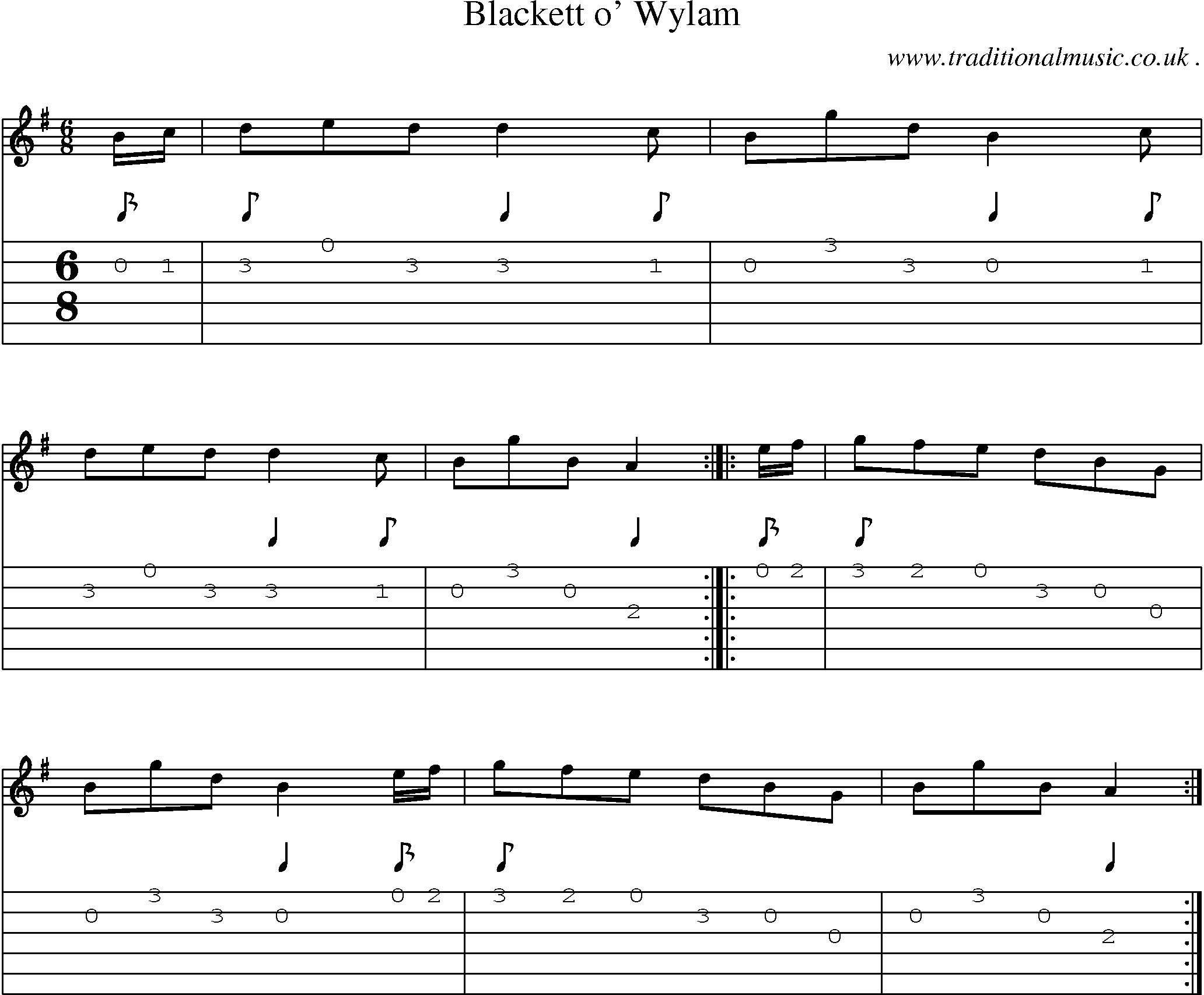 Sheet-Music and Guitar Tabs for Blackett O Wylam