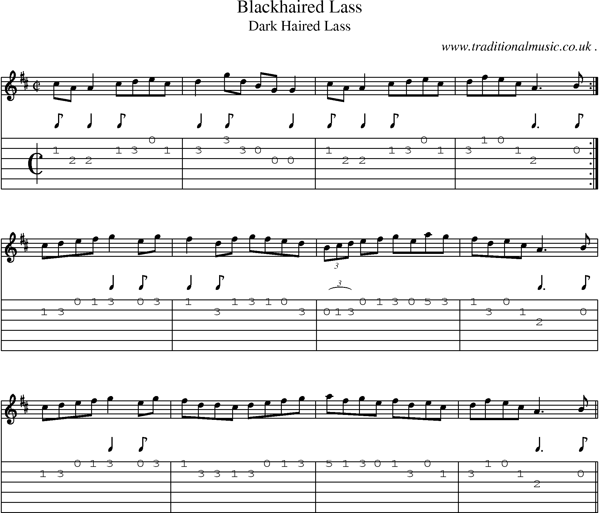 Sheet-Music and Guitar Tabs for Blackhaired Lass