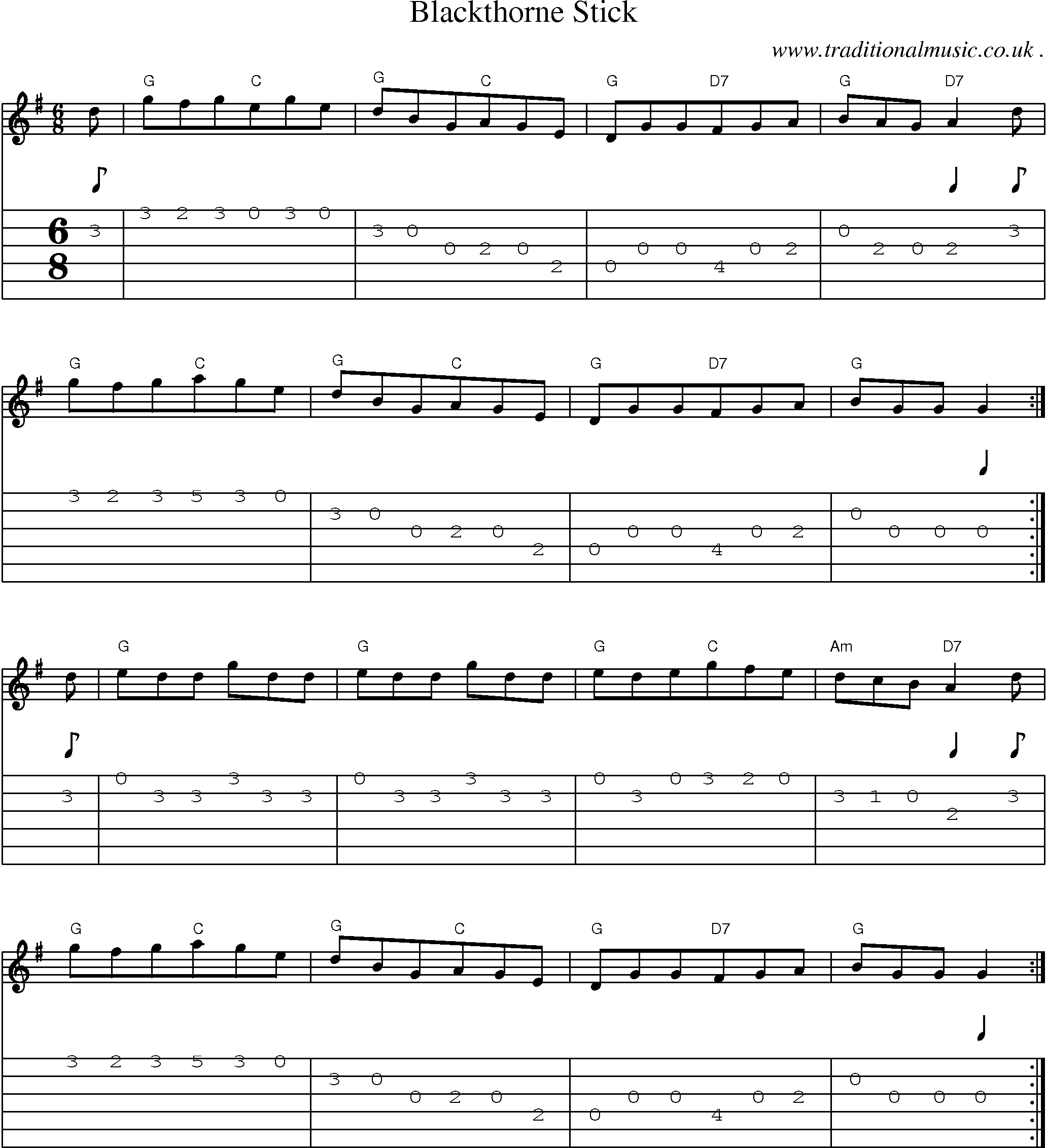 Sheet-Music and Guitar Tabs for Blackthorne Stick