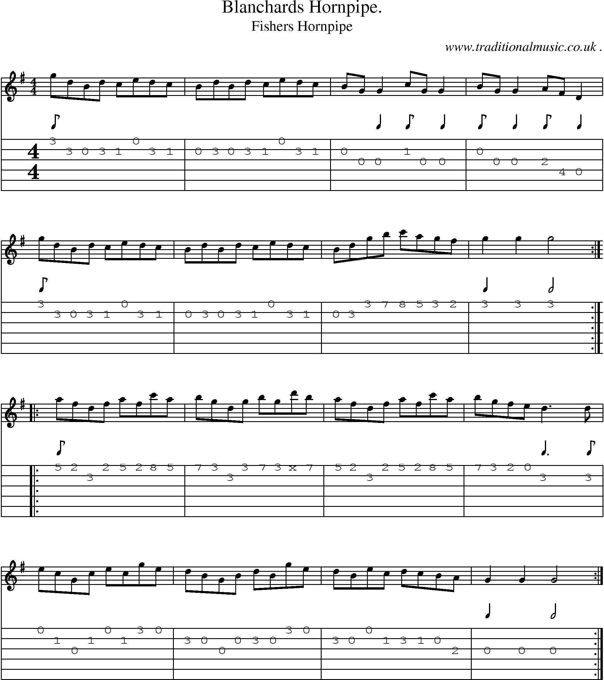 Sheet-Music and Guitar Tabs for Blanchards Hornpipe 