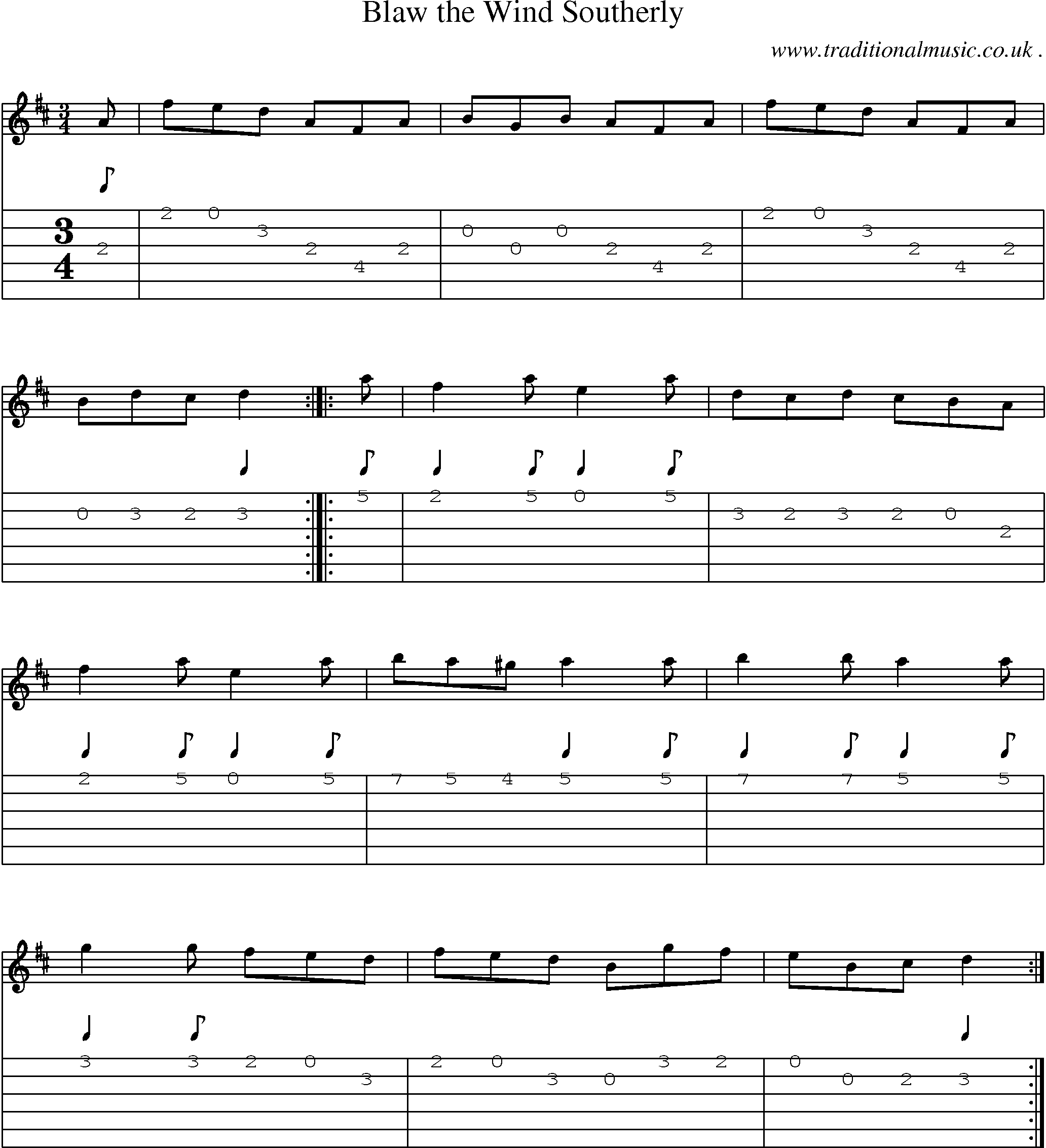 Sheet-Music and Guitar Tabs for Blaw The Wind Southerly