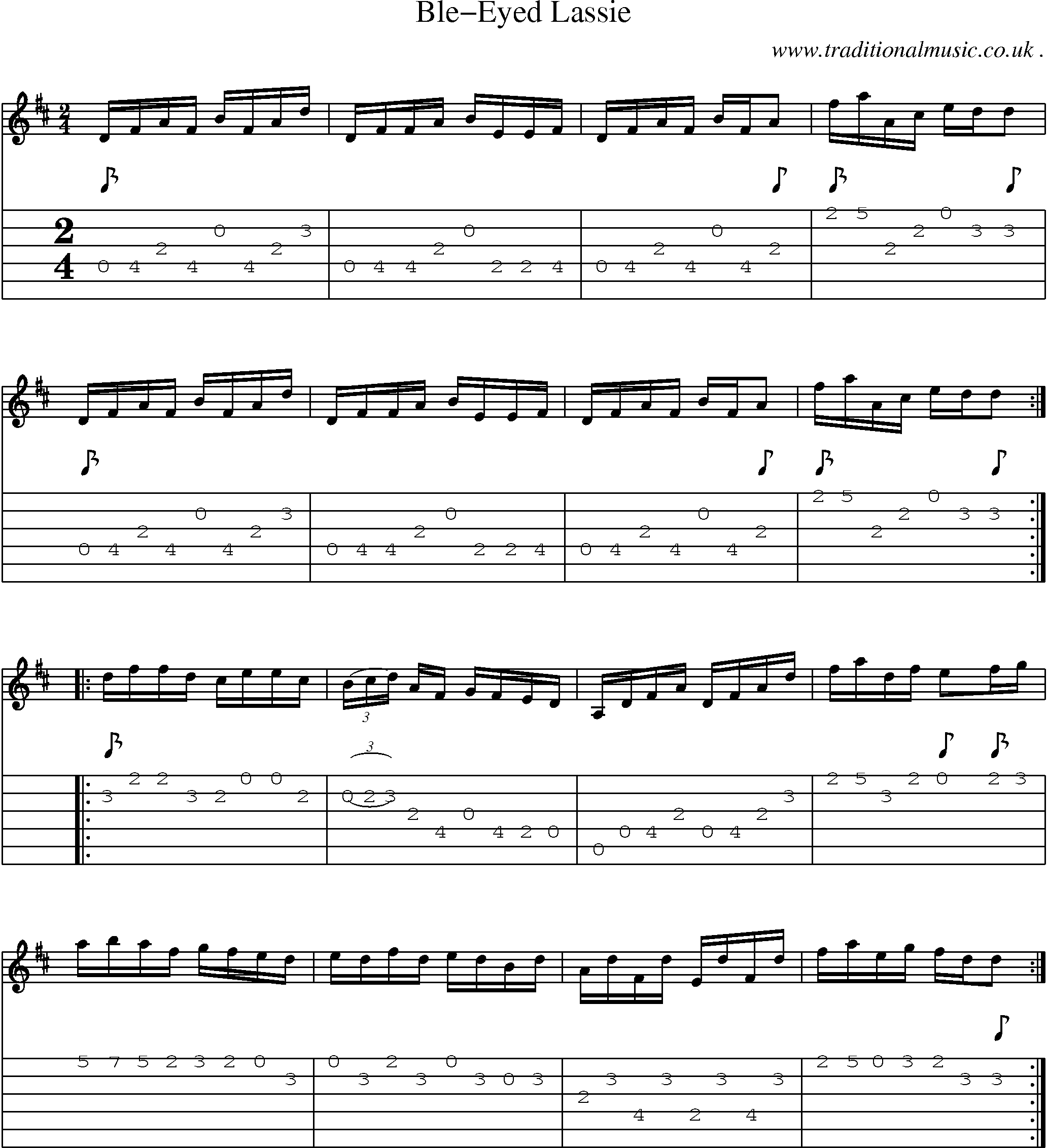 Sheet-Music and Guitar Tabs for Ble-eyed Lassie
