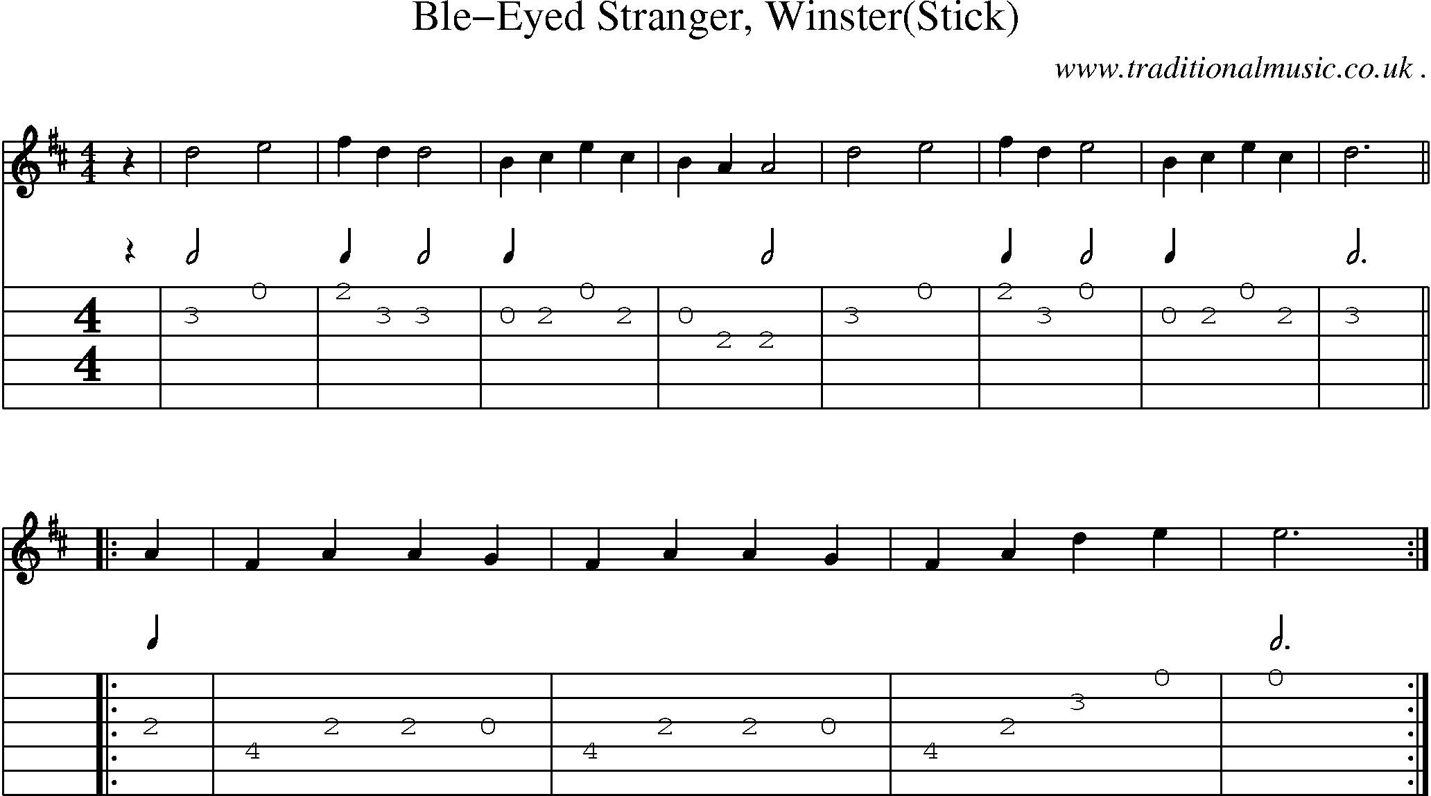 Sheet-Music and Guitar Tabs for Ble-eyed Stranger Winster (stick)