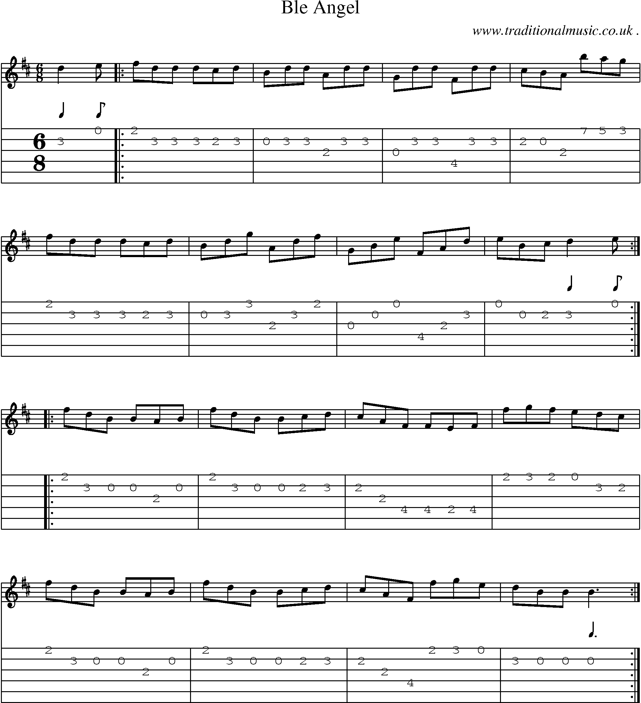 Sheet-Music and Guitar Tabs for Ble Angel