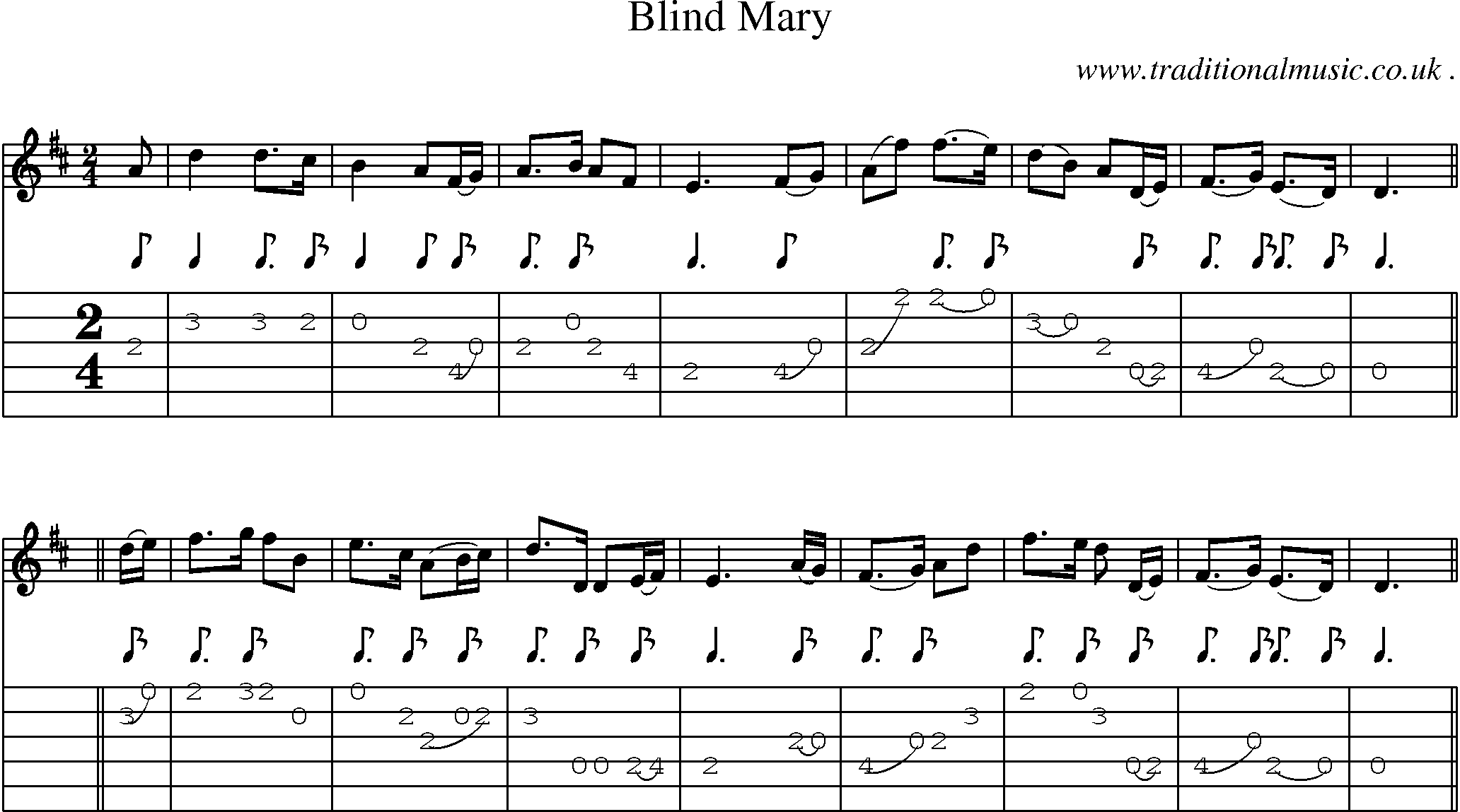 Sheet-Music and Guitar Tabs for Blind Mary