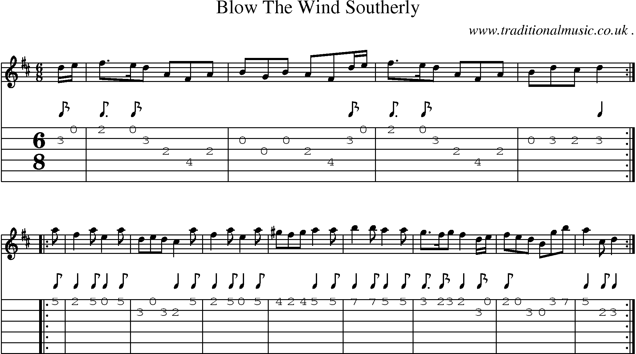 Sheet-Music and Guitar Tabs for Blow The Wind Southerly
