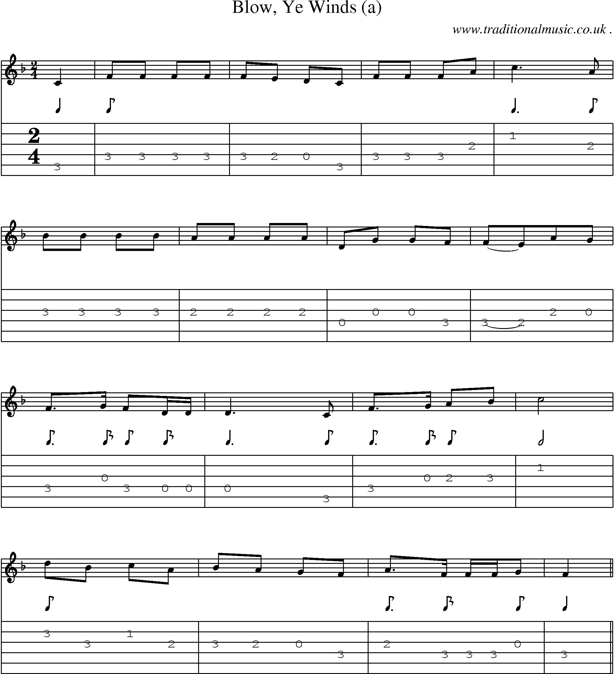 Sheet-Music and Guitar Tabs for Blow Ye Winds (a)