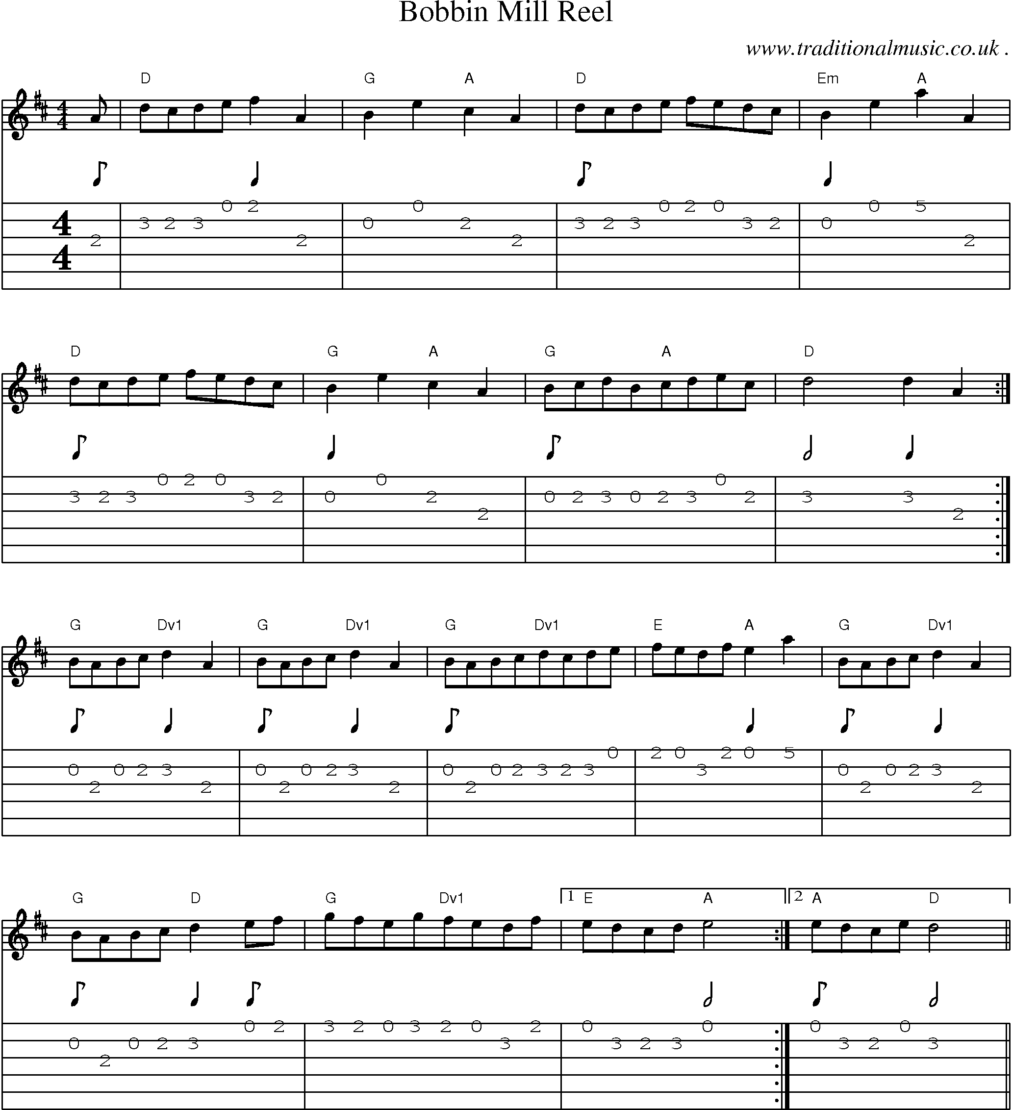 Sheet-Music and Guitar Tabs for Bobbin Mill Reel